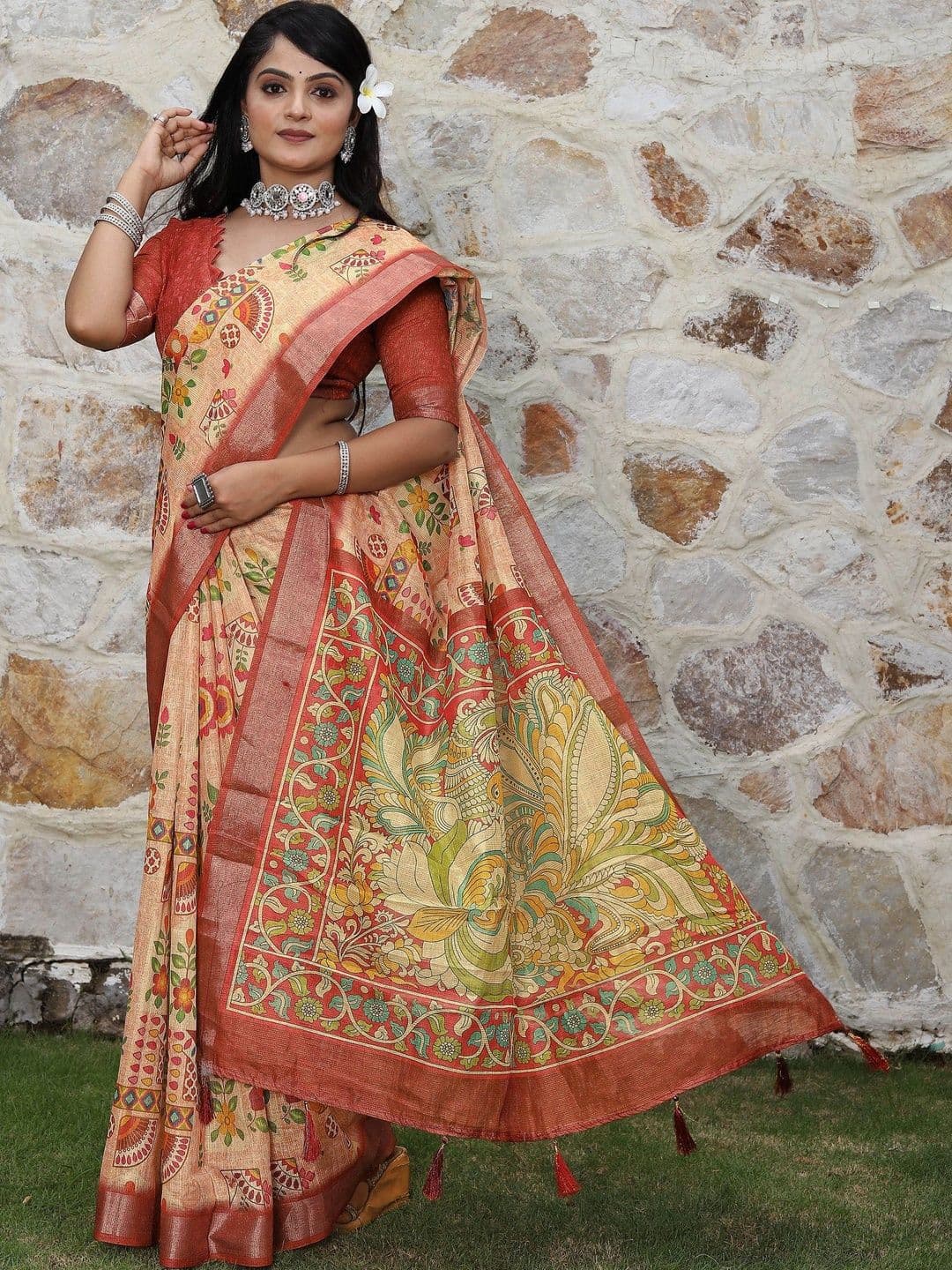 HERE&NOW Women  Kalamkari Silk Cotton Handloom Saree thumbnail 3
