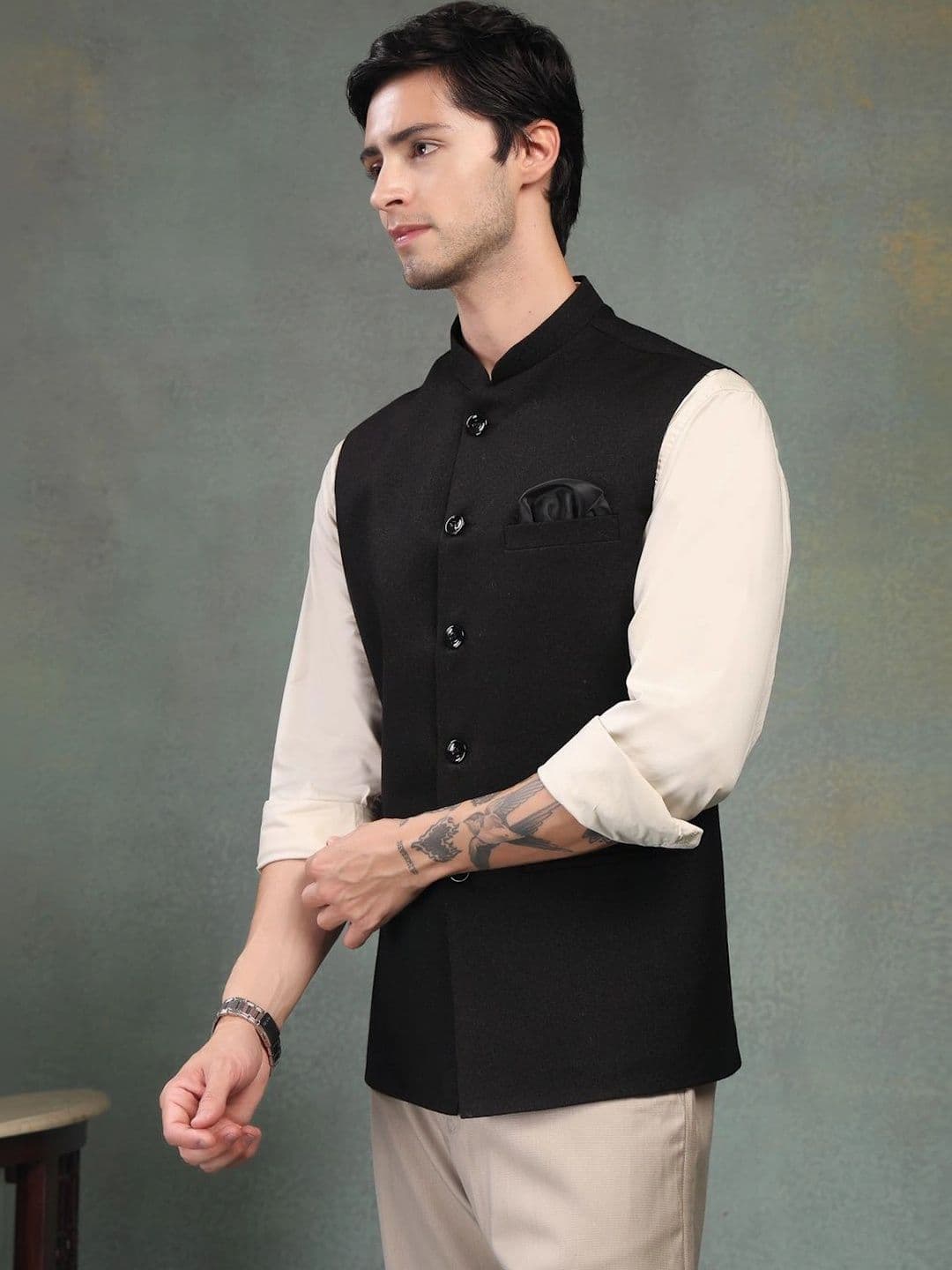 Badoliya & Sons Pure Wool Woven Nehru Jackets thumbnail 3