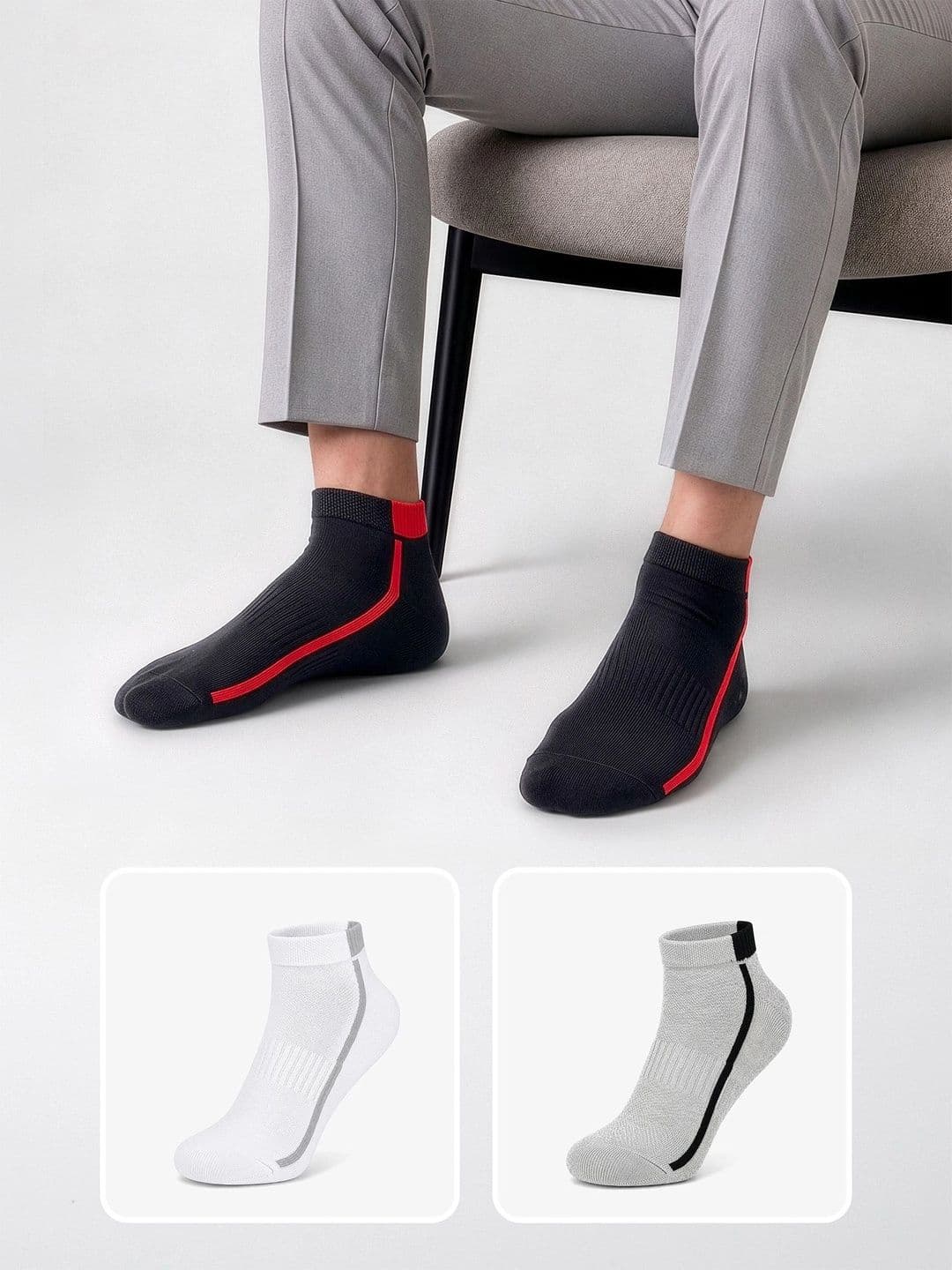 LOUIS STITCH Men Pack of 3 Cotton Assorted Colourblocked Ankle Length Socks thumbnail 3