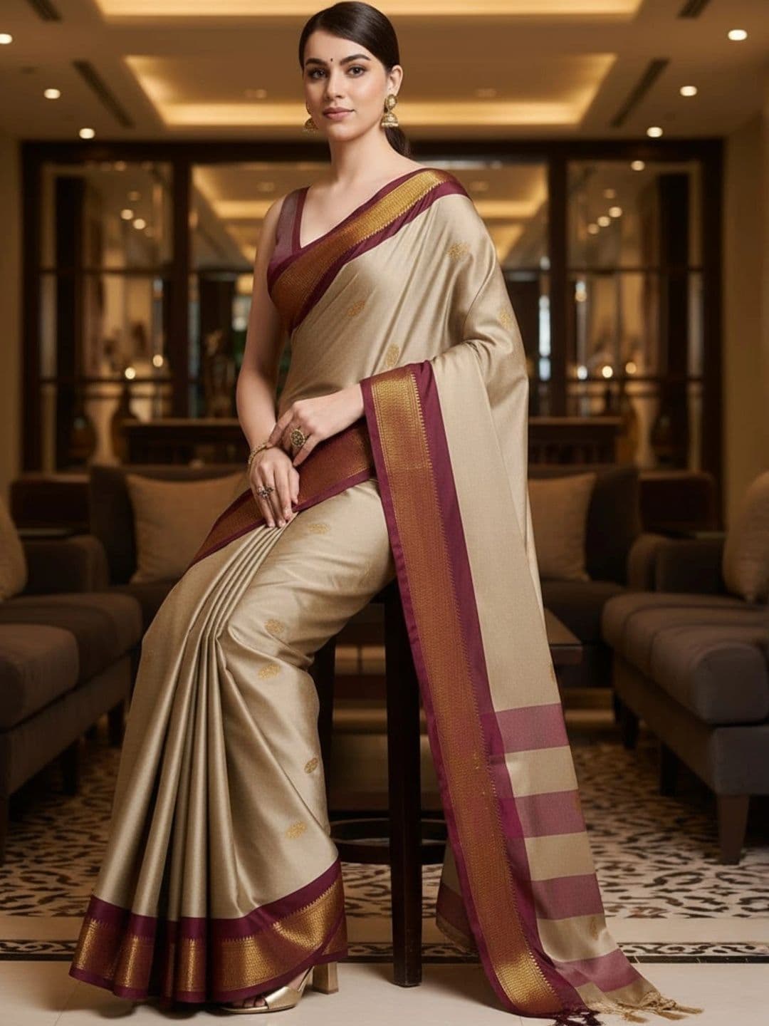 Sangria Zari Pure Cotton Kanjeevaram Saree - view 1