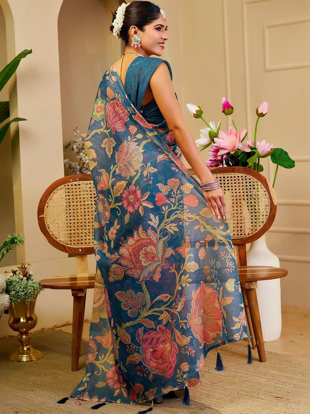 HERE&NOW Floral Silk Cotton Handloom Saree thumbnail 3