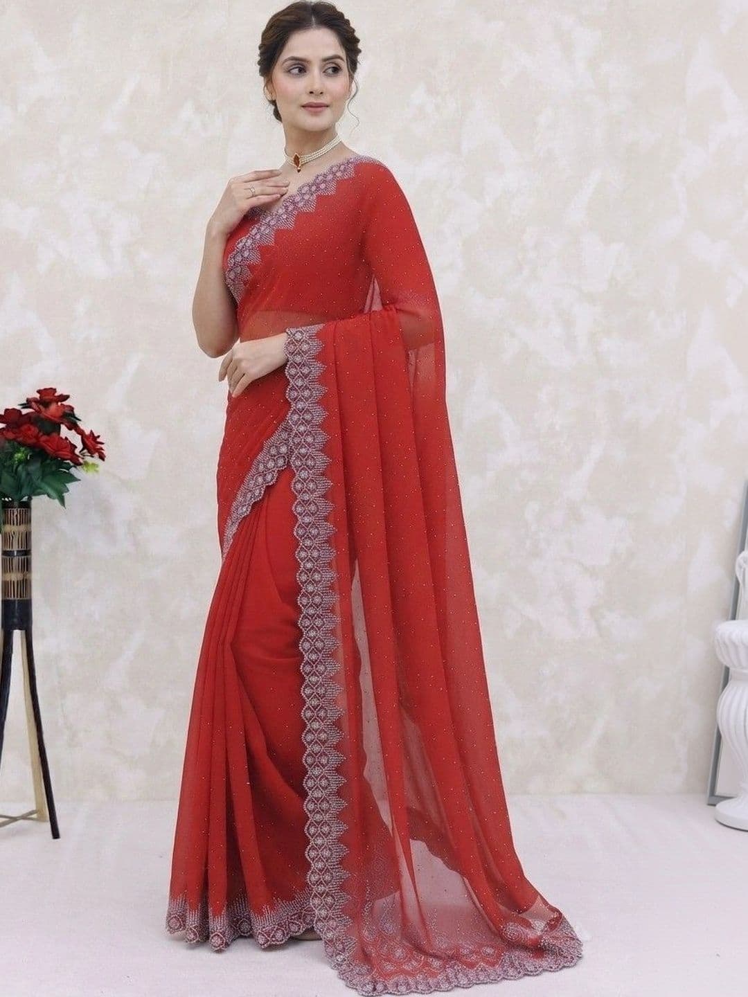 SmileyFashion Pure Georgette Saree thumbnail 4
