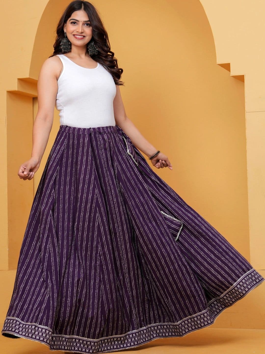 Maquien Women Cotton Cambric Abstract Maxi Flared Skirt thumbnail 3