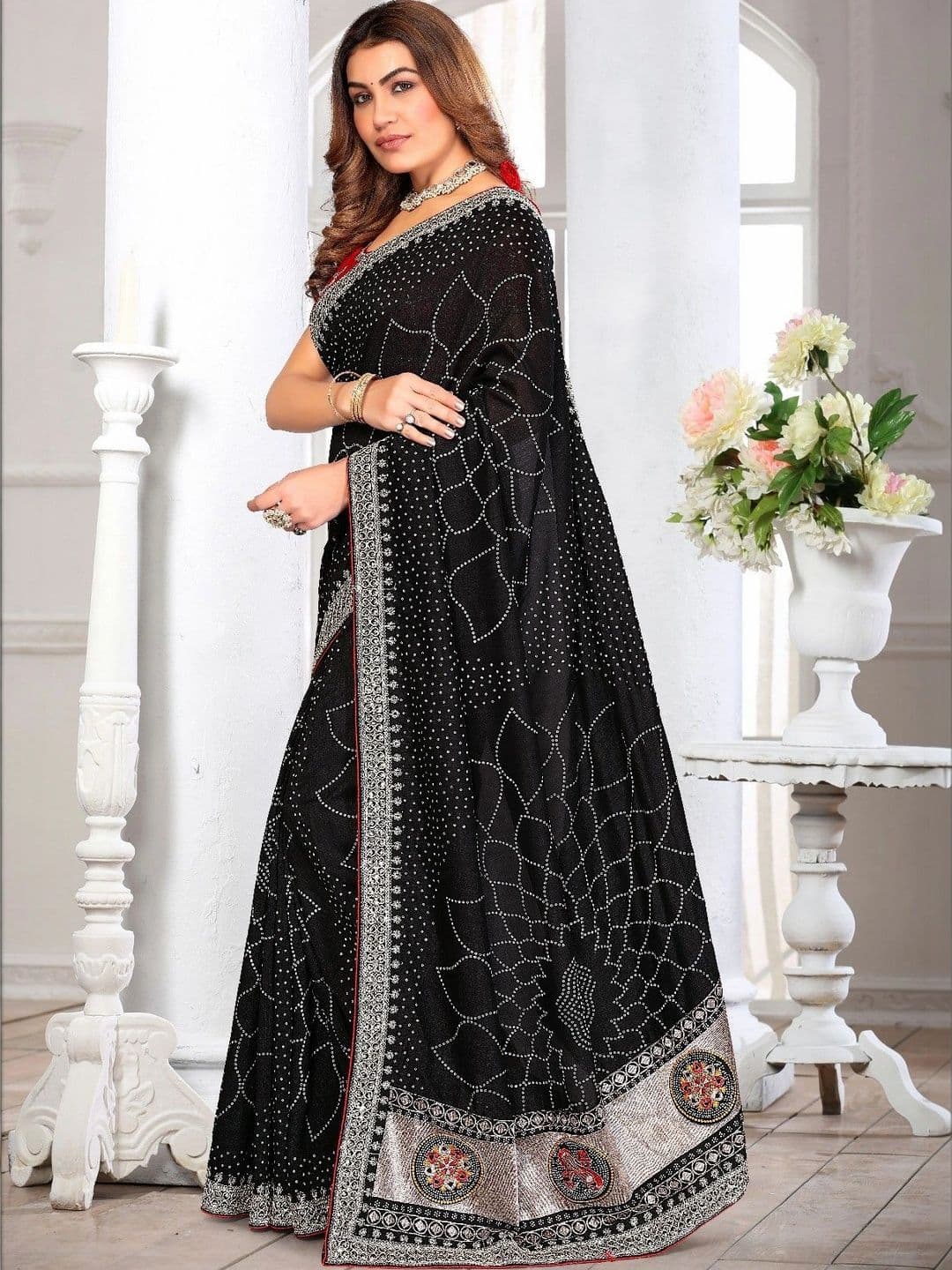 SmileyFashion Embellished Embroidered Art Silk Designer Saree thumbnail 2