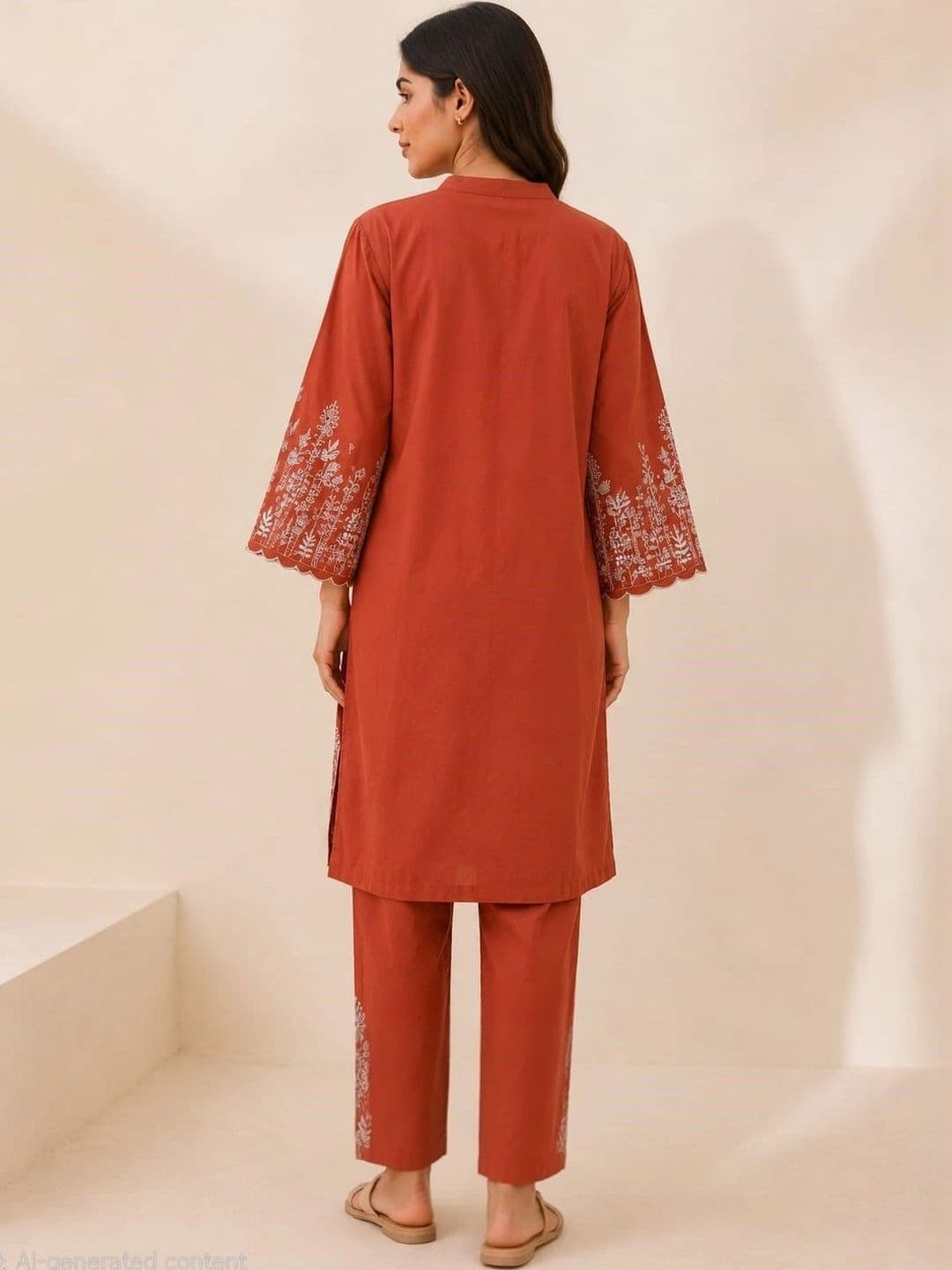 Ilaaha Women Ethnic Motifs Embroidered Regular Thread Work Pure Cotton Kurta with Trousers thumbnail 5