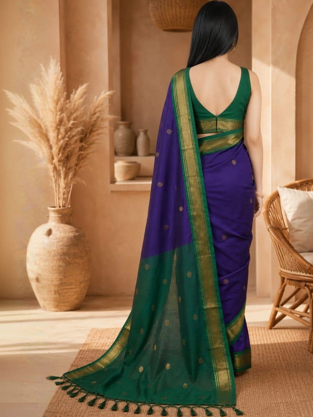 Sangria Zari Pure Cotton Kanjeevaram Saree thumbnail 2