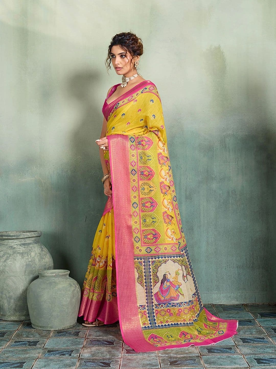 KALINI Zari Designer Block Print Saree thumbnail 4