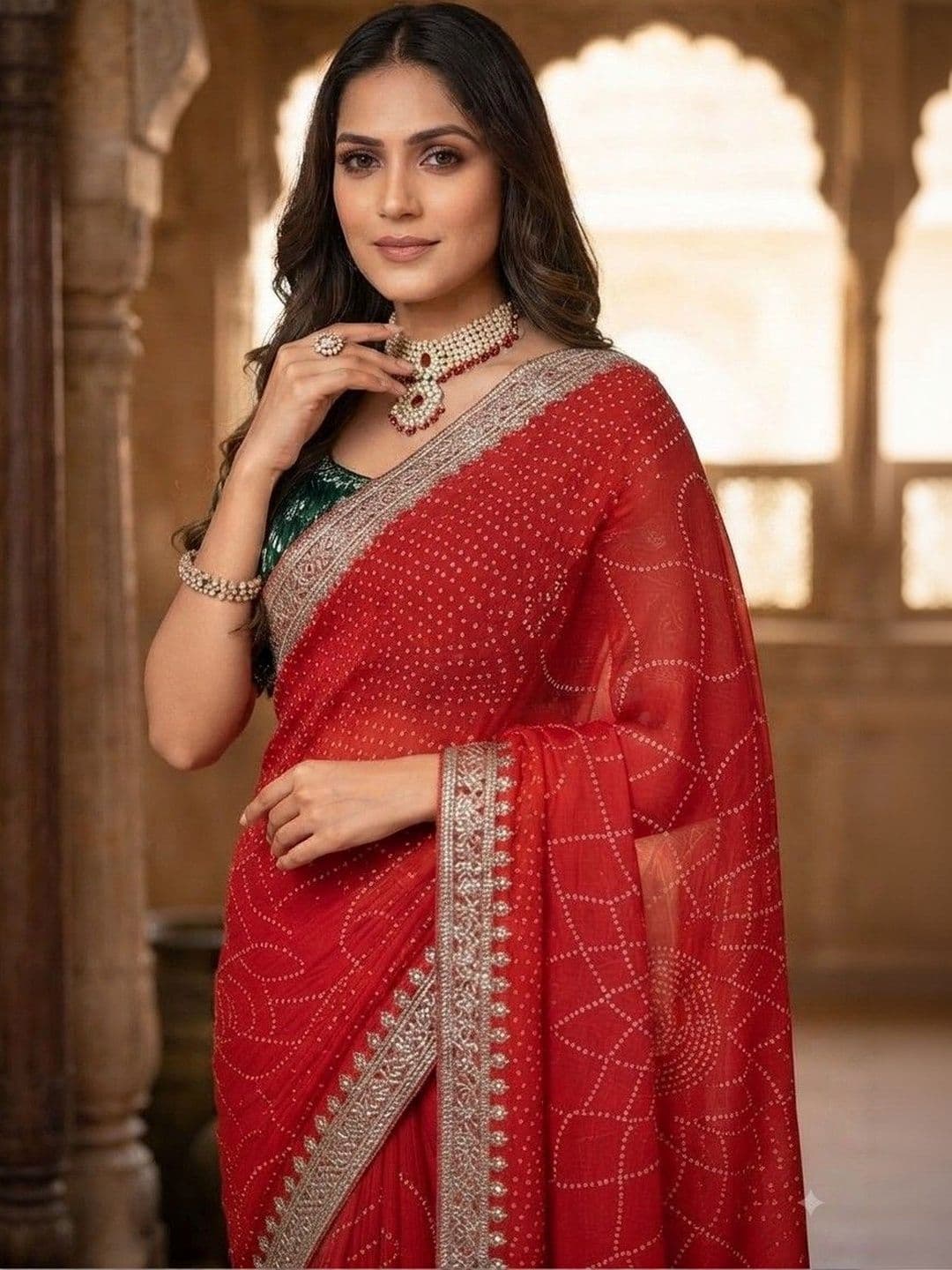 SmileyFashion Bandhani Embroidered Art Silk Designer Saree thumbnail 4