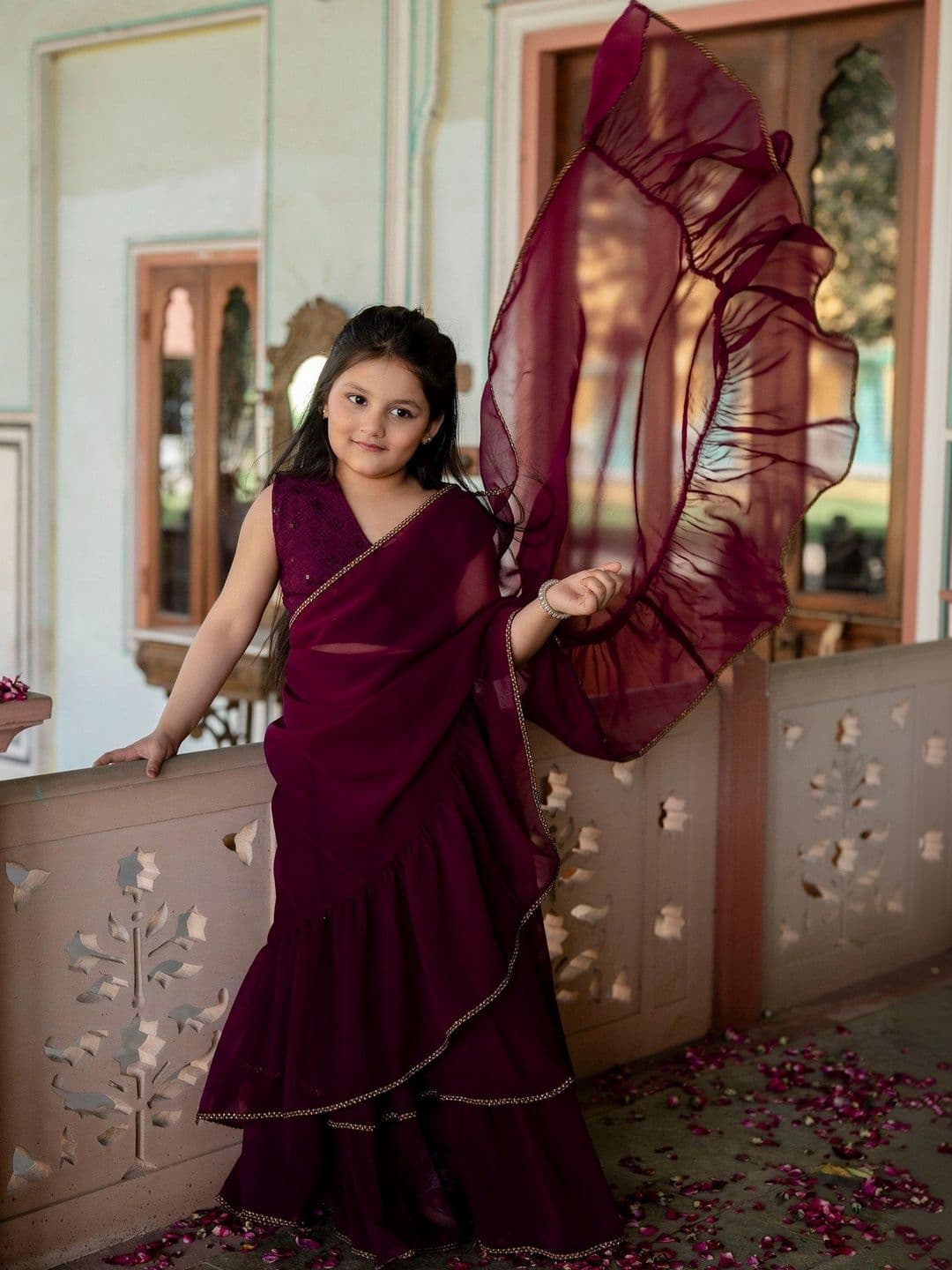 YK Girls Embroidered Thread Work Ready to Wear Lehenga & - view 1
