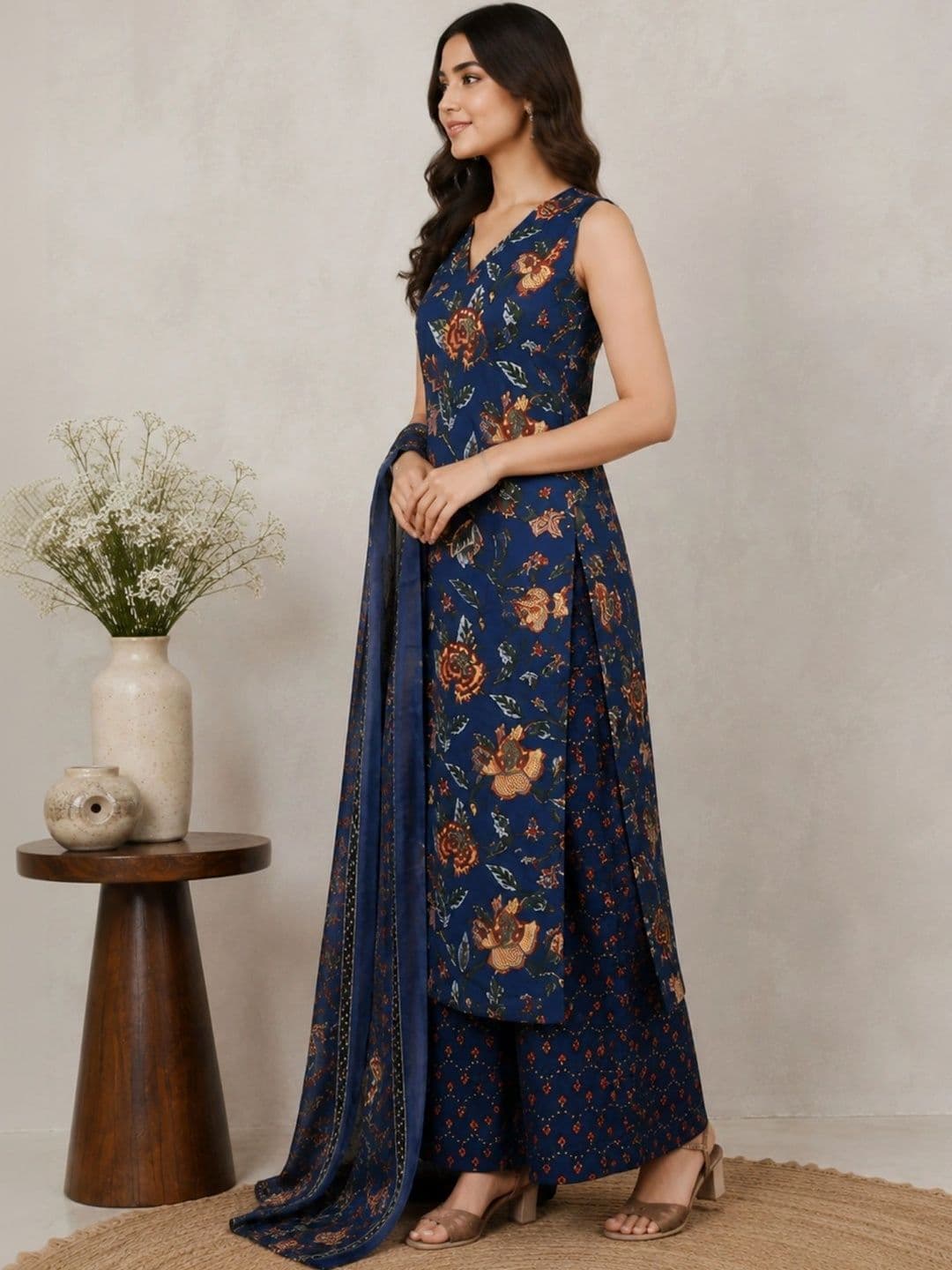 DHANSHREE TEX Women Floral Printed Regular Kurta with Palazzos & With Dupatta thumbnail 2