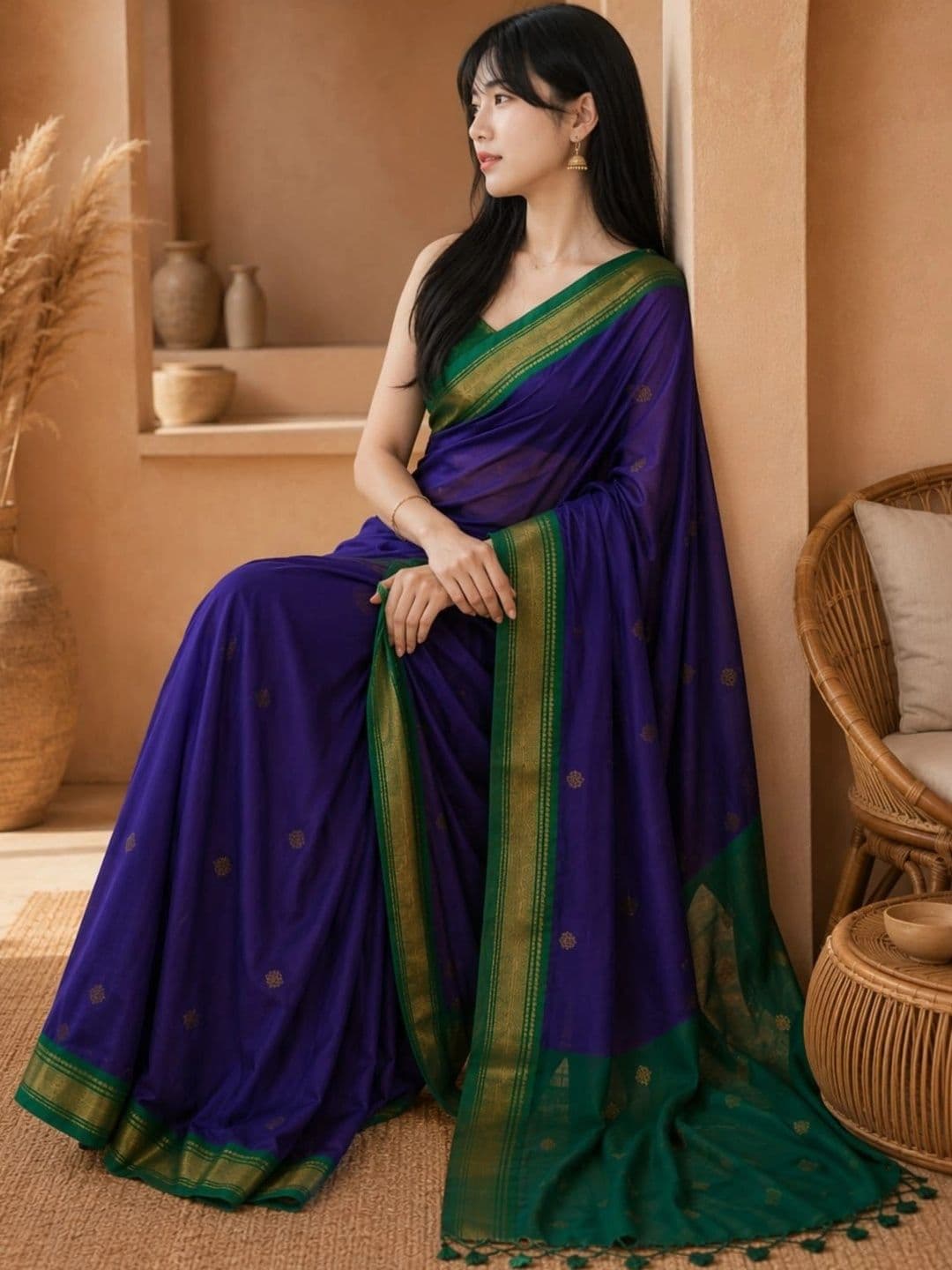 Sangria Zari Pure Cotton Kanjeevaram Saree thumbnail 3