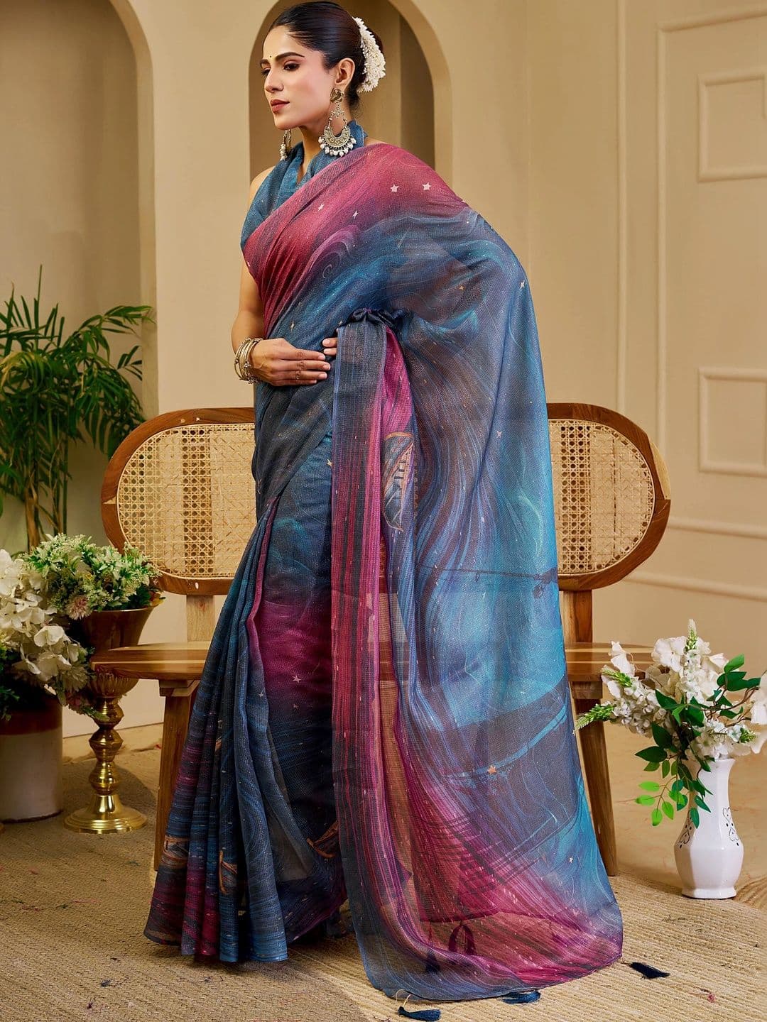 MANVAA Ombre Silk Cotton Handloom Saree thumbnail 3