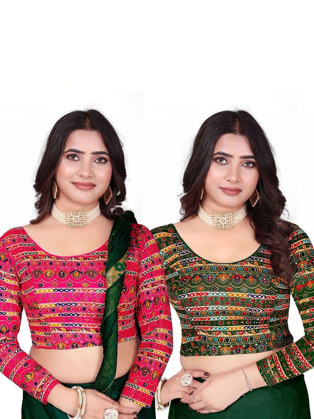 MPRAVEEN Women Pack of 2 Cotton Embellished Mirror Work Saree Blouse - view 1