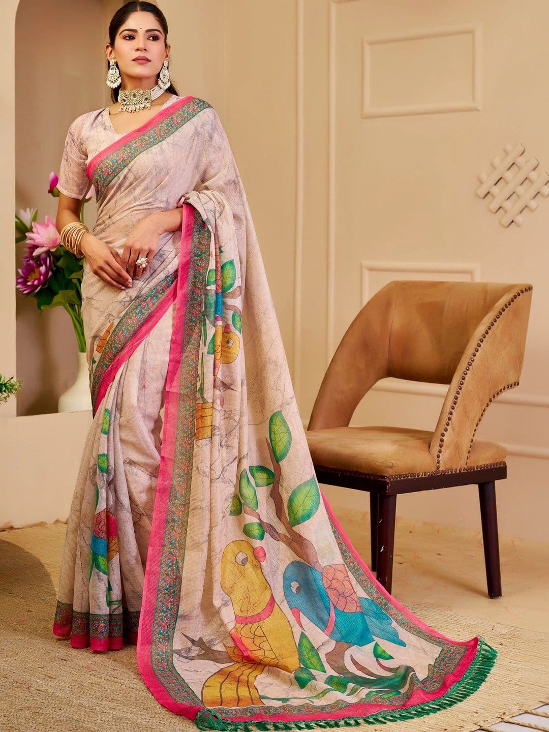 HERE&NOW Women Floral Silk Cotton Handloom Saree - view 1