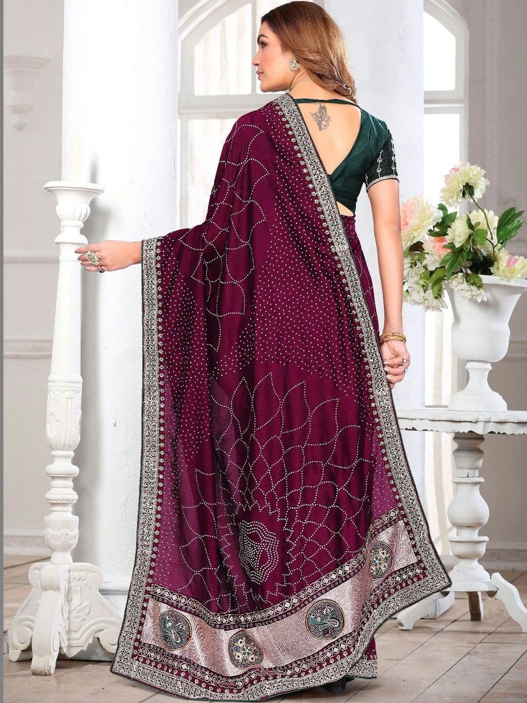 SmileyFashion Embellished Embroidered Art Silk Designer Saree thumbnail 4