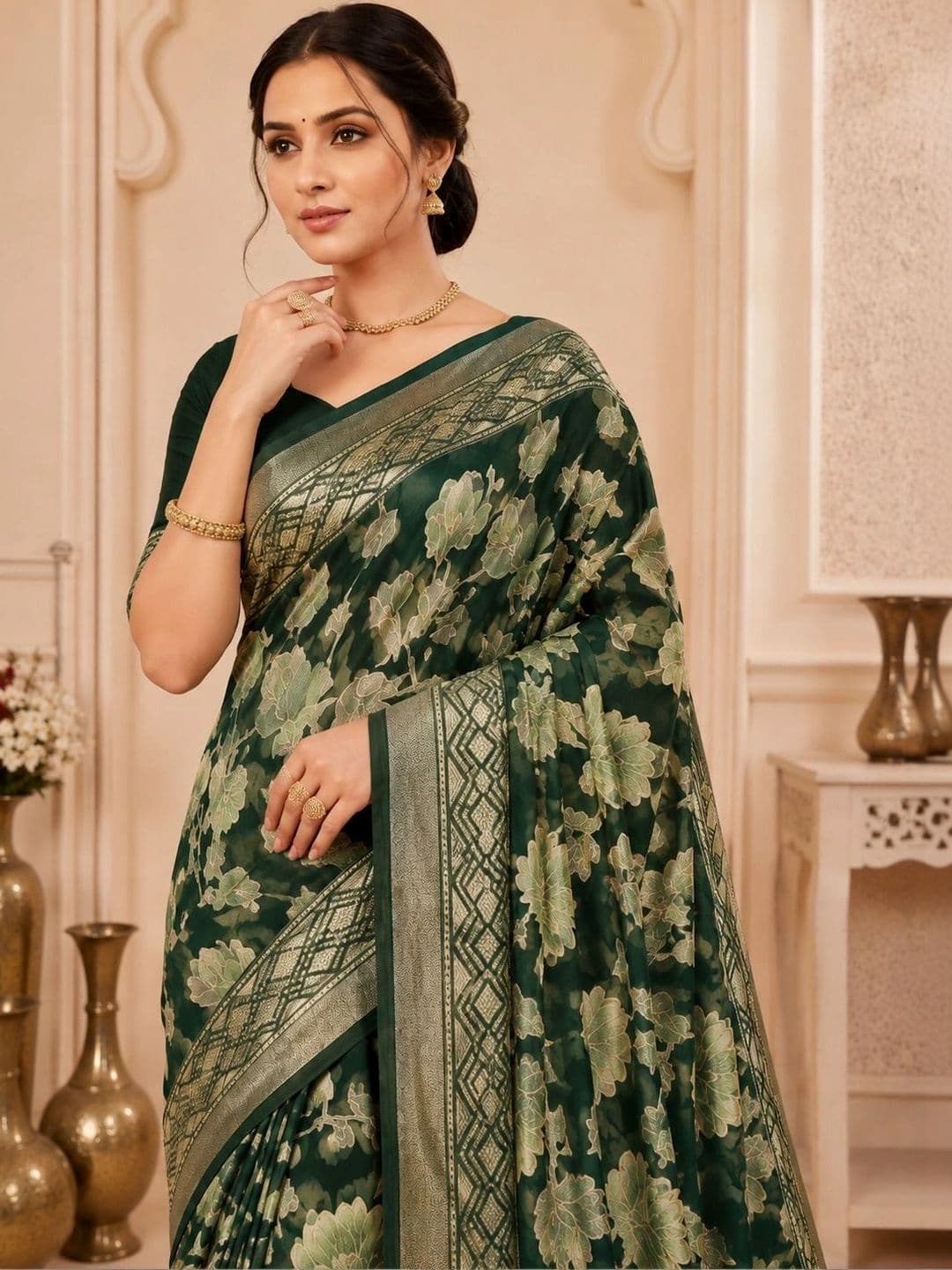Moda Rapido Floral Zari Brasso Saree thumbnail 2