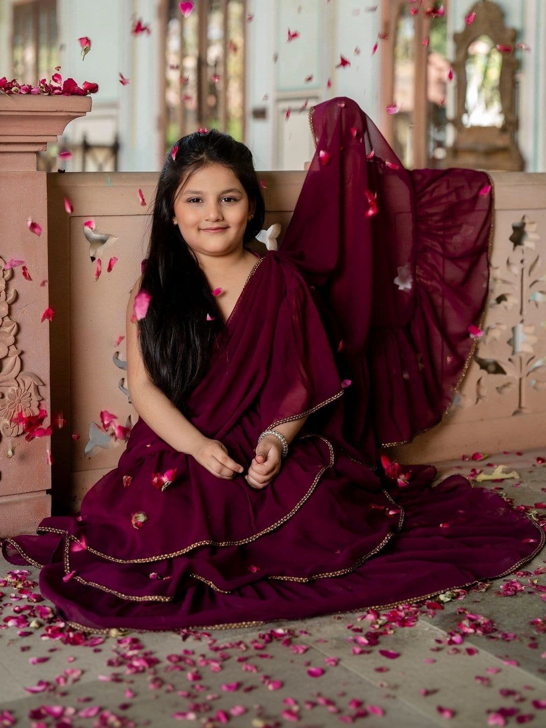 YK Girls Embroidered Thread Work Ready to Wear Lehenga & thumbnail 6