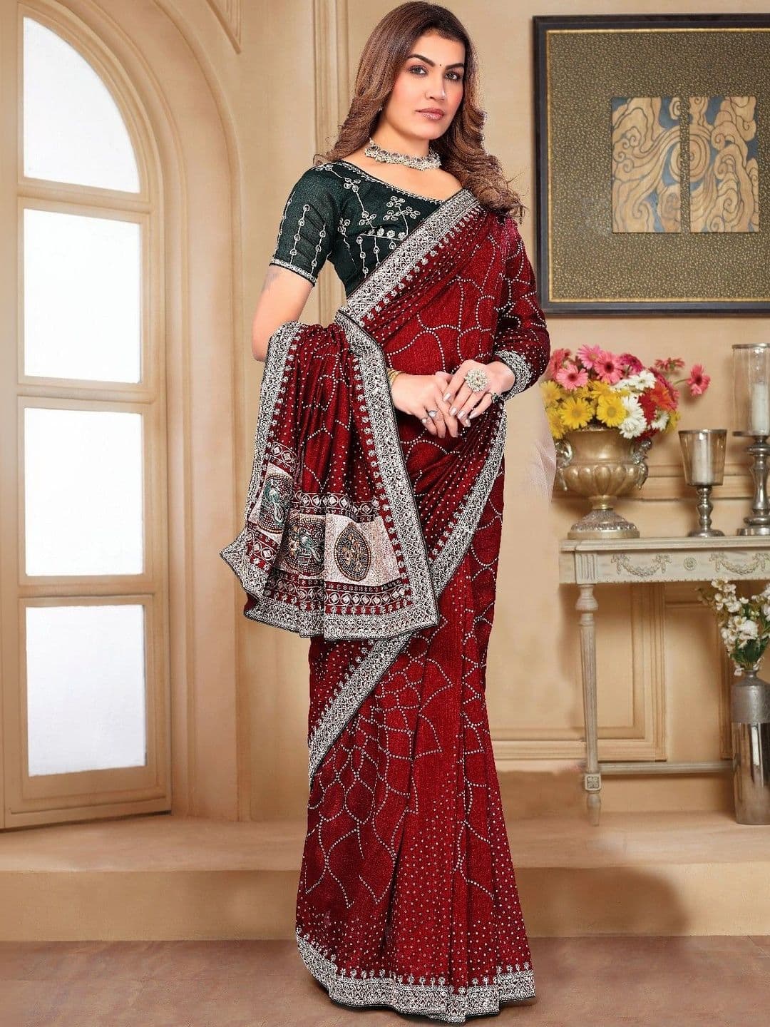 SmileyFashion Embellished Embroidered Art Silk Designer Saree - view 1