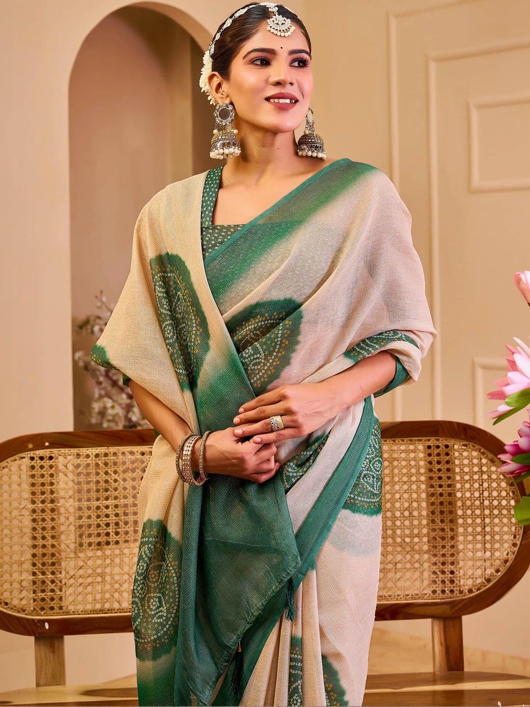 MANVAA Bandhani Silk Cotton Handloom Saree thumbnail 7