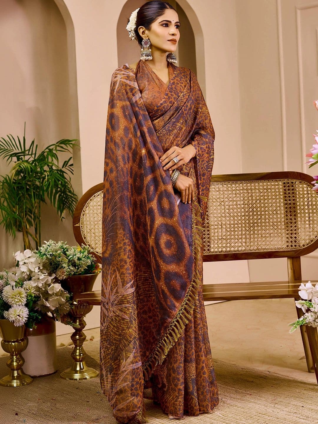 HERE&NOW Women Floral Silk Cotton Handloom Saree thumbnail 5