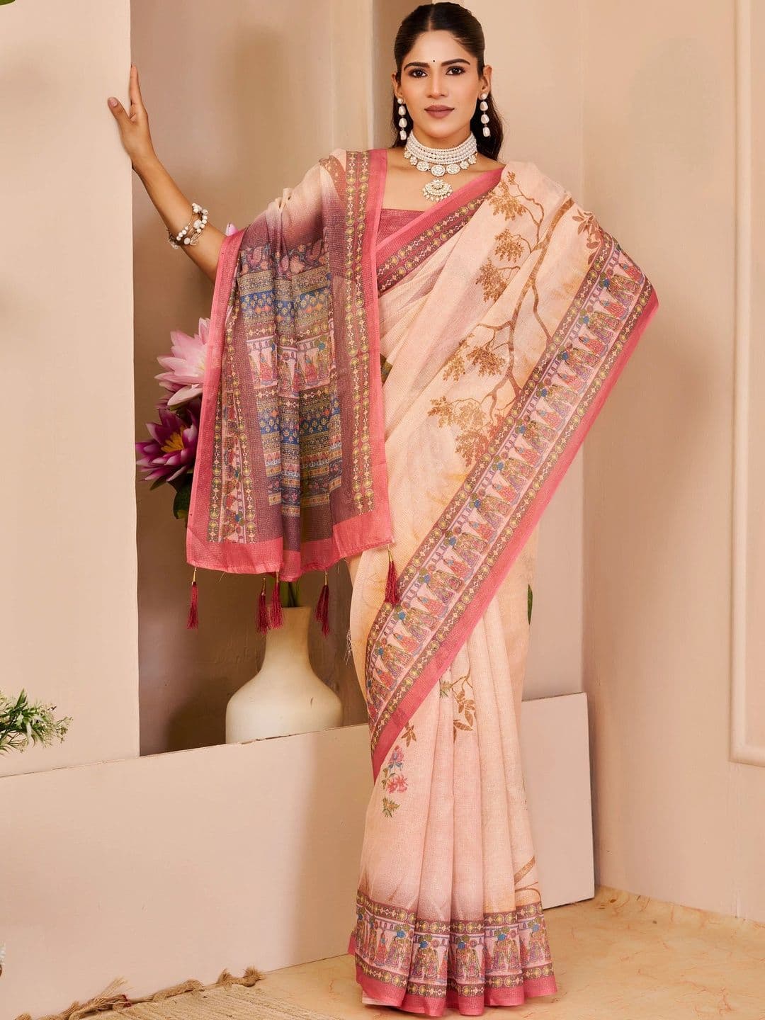 Maroosh Women Kalamkari Silk Cotton Handloom Saree thumbnail 2