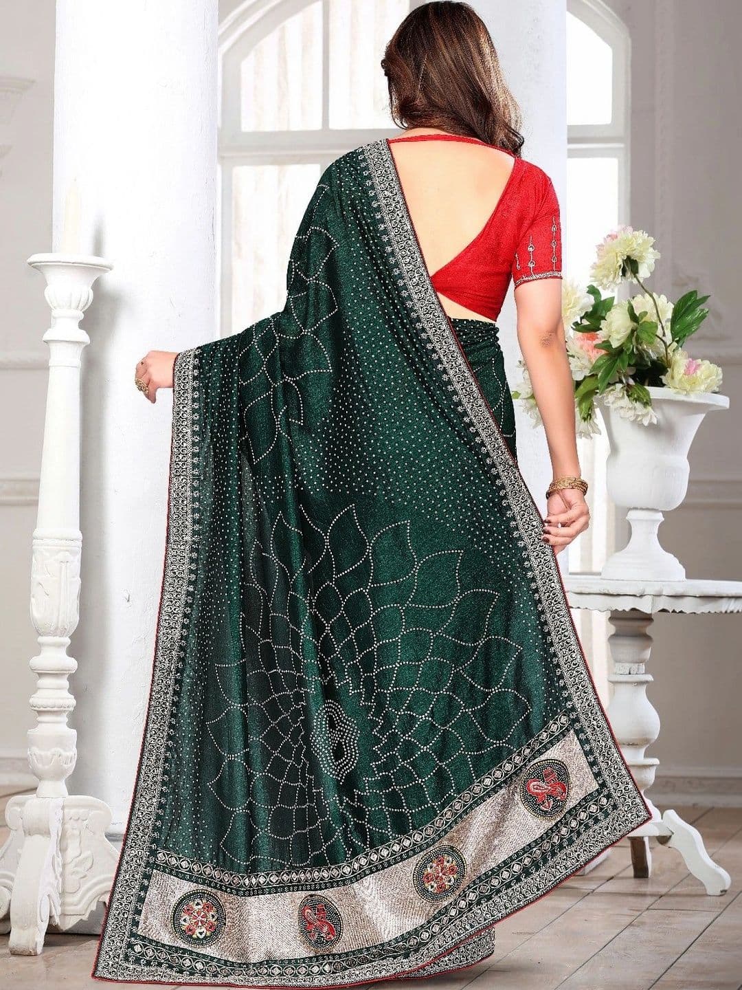 SmileyFashion Bandhani Embroidered Art Silk Designer Saree thumbnail 5