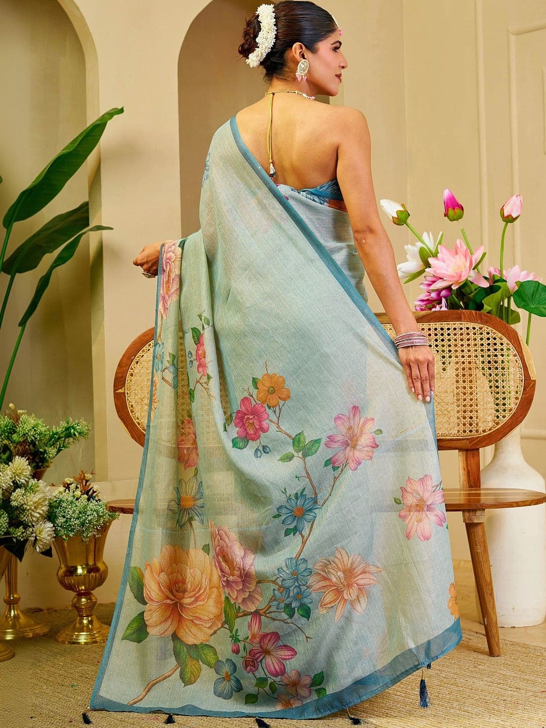 HERE&NOW Women Floral Silk Cotton Handloom Saree thumbnail 7