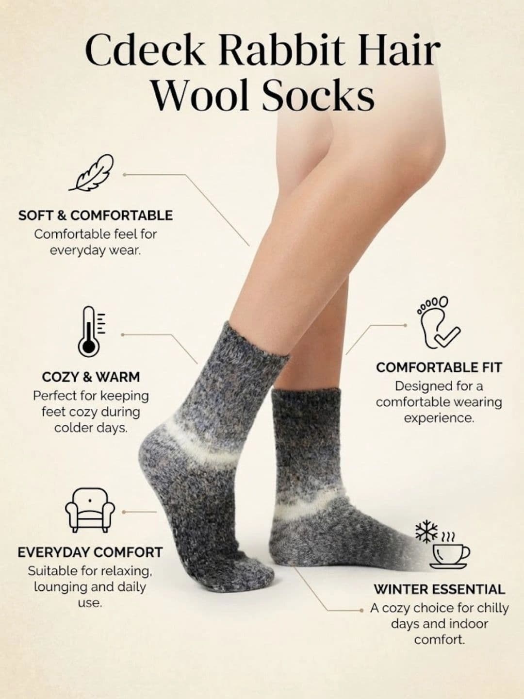 Cdeck Men Woolen Colourblocked Above Ankle Socks thumbnail 2