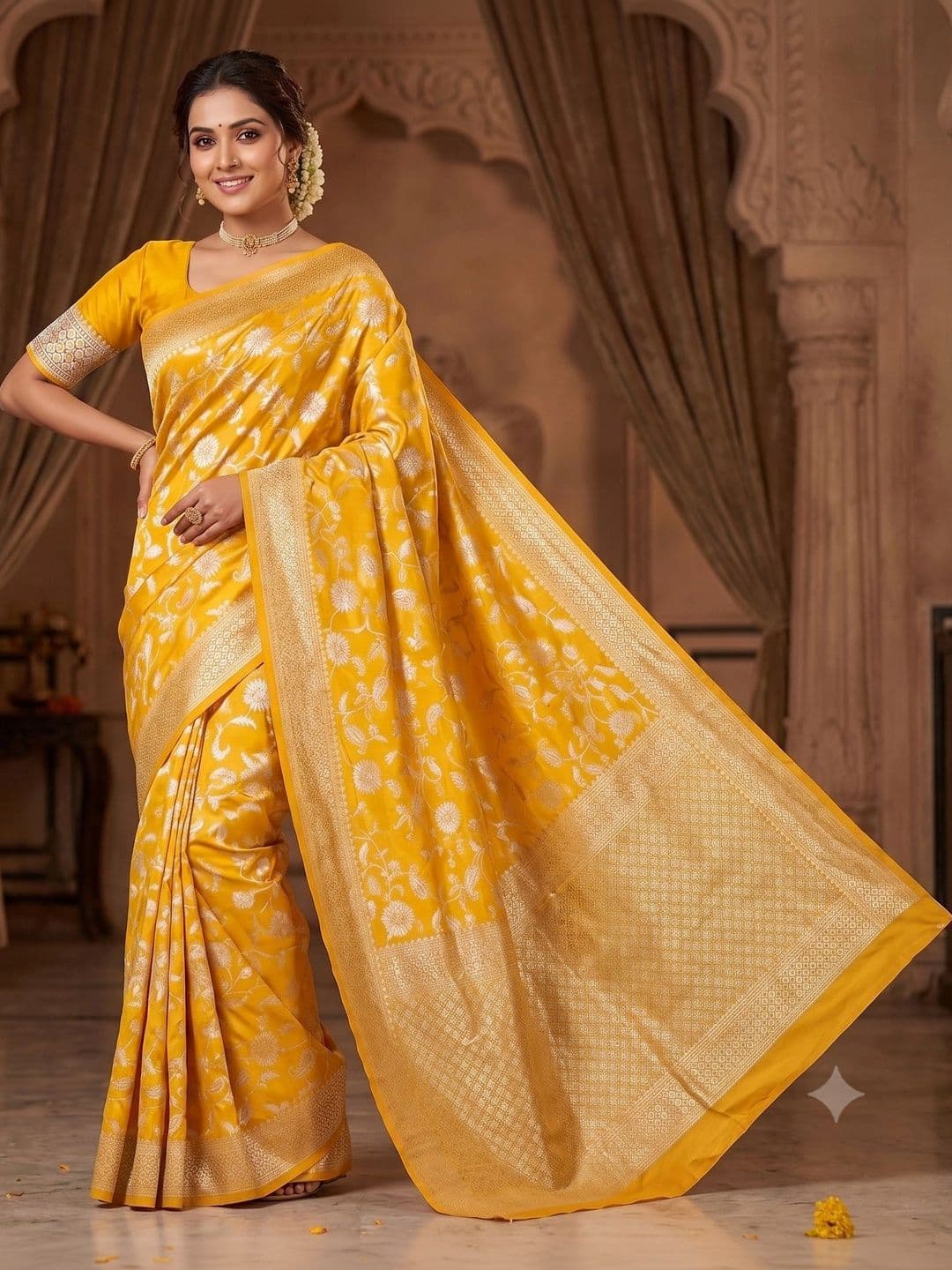 Milvia Ethnic Motifs Zari Silk Blend Designer Banarasi Saree - view 1