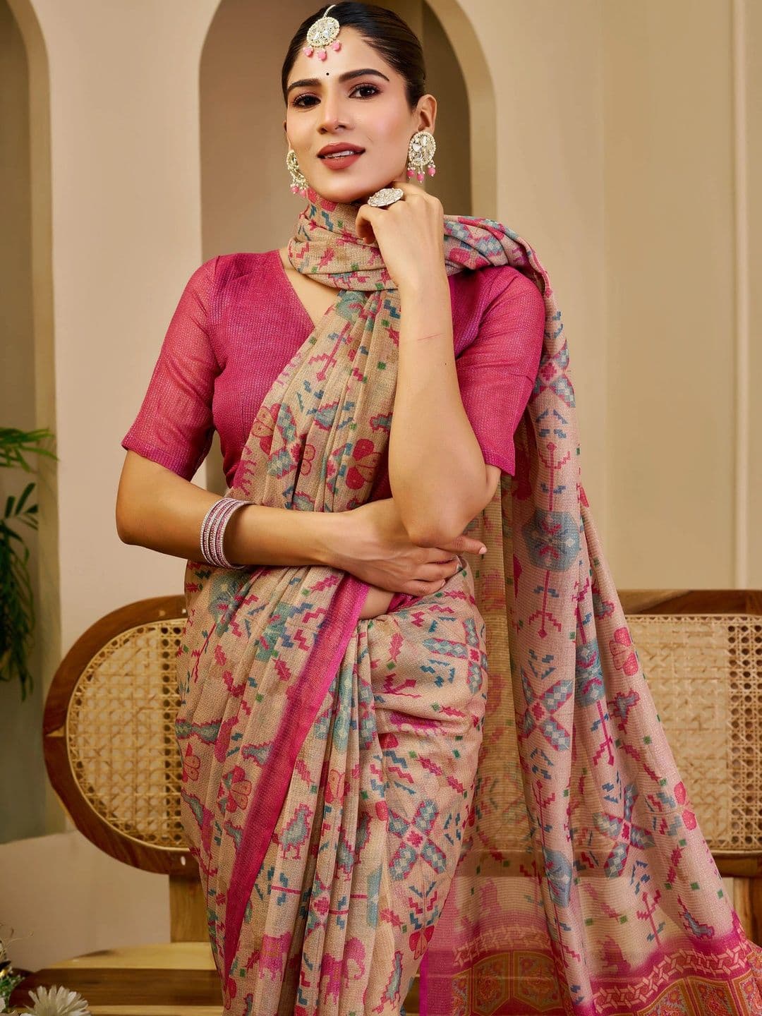MANVAA Floral Silk Cotton Handloom Saree thumbnail 5