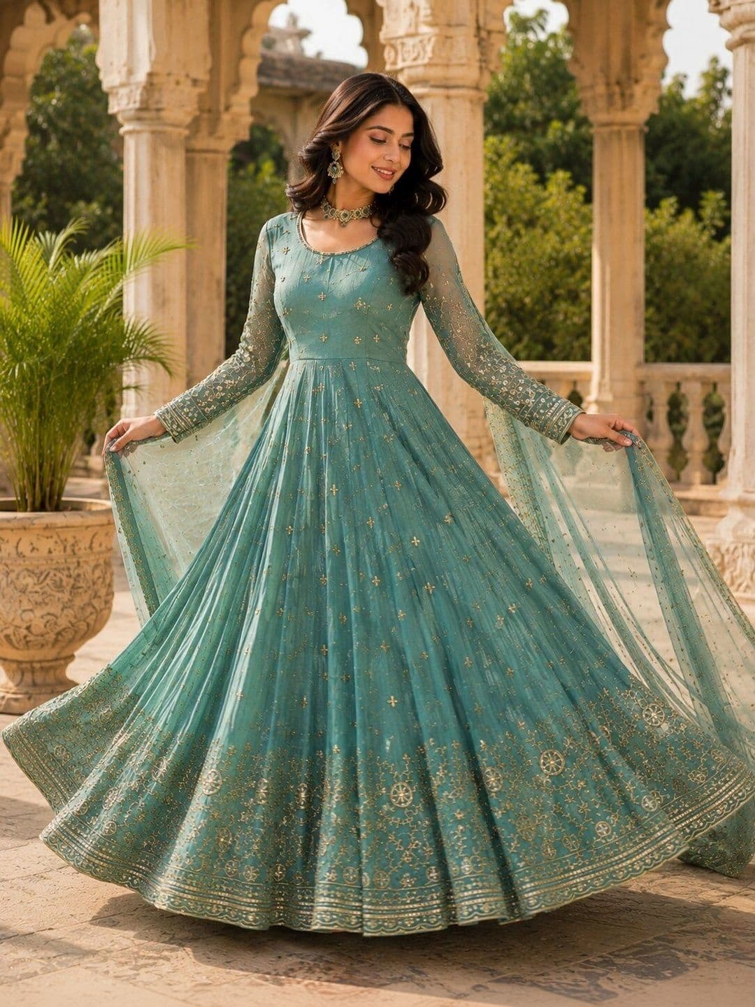KALINI Women Ethnic Motifs Embroidered Tiered Kurta with Pyjamas & With Dupatta thumbnail 3