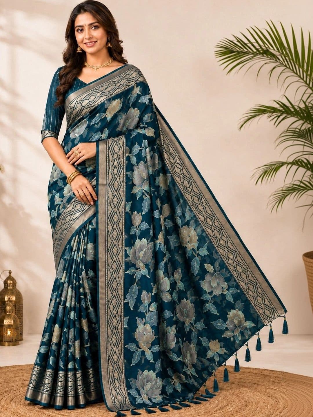 NARI DREAM Ethnic Motifs Zari Brasso Saree - view 1