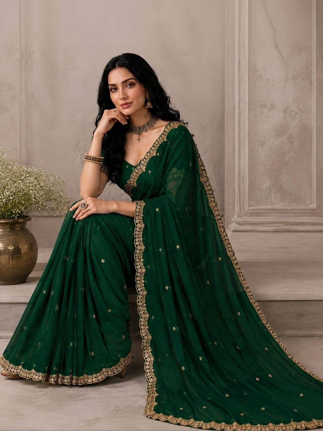 SHRIJAMYAHAM Embroidered Poly Georgette Saree thumbnail 4