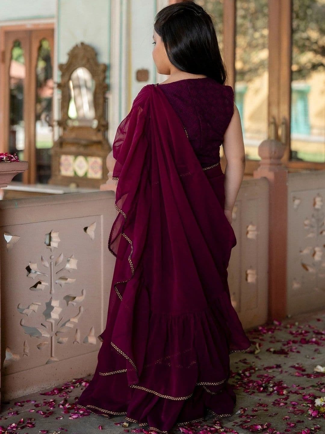 YK Girls Embroidered Thread Work Ready to Wear Lehenga & thumbnail 5