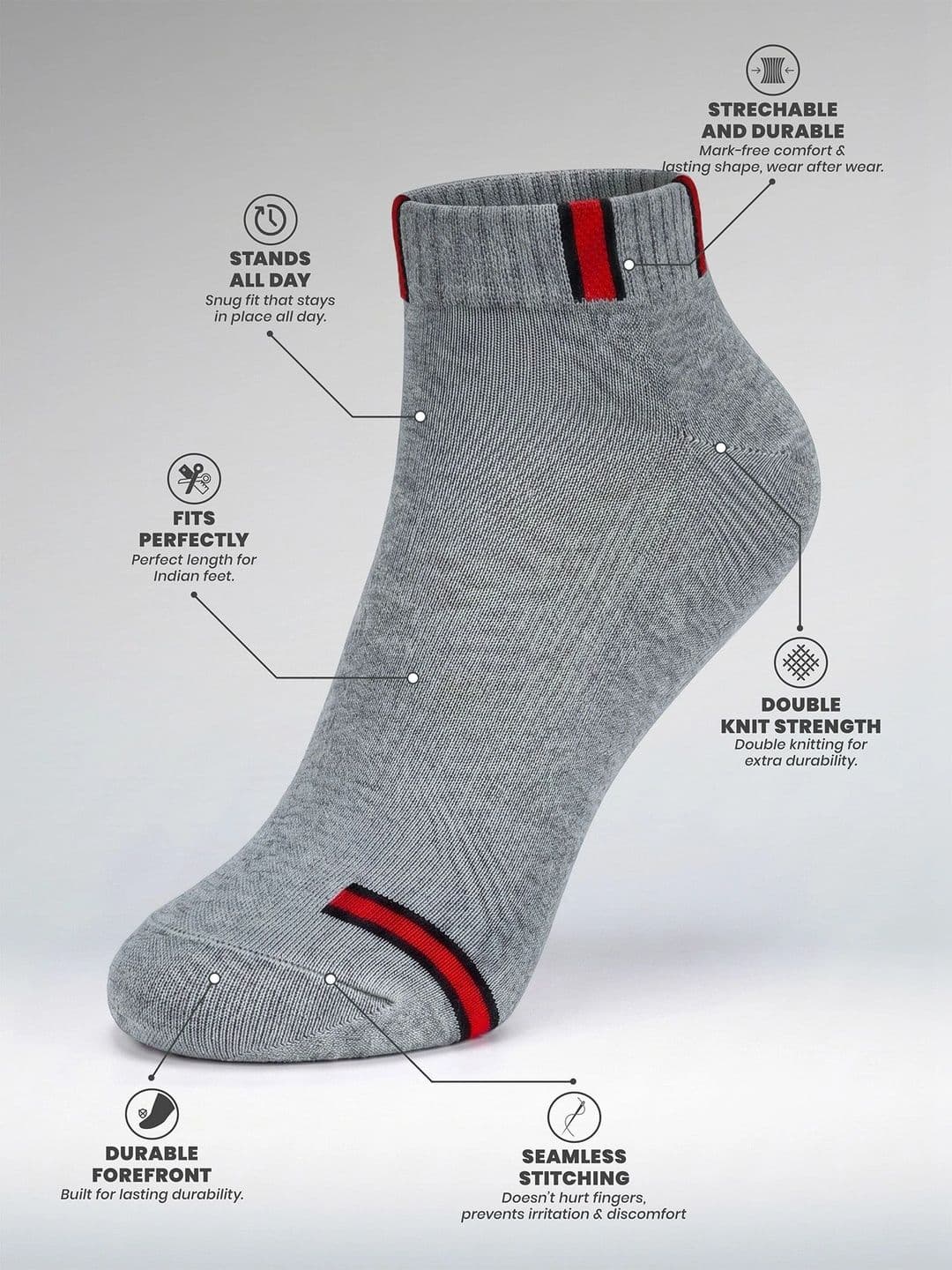 LOUIS STITCH Men Pack of 3 Cotton Assorted Colourblocked Ankle Length Socks thumbnail 6