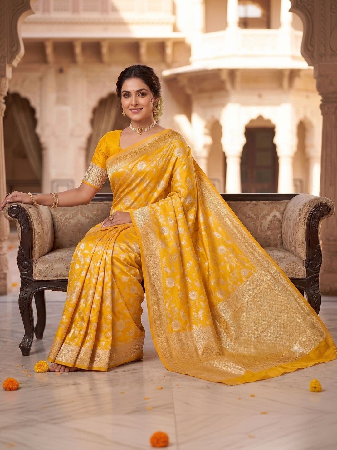 Milvia Ethnic Motifs Zari Silk Blend Designer Banarasi Saree thumbnail 2