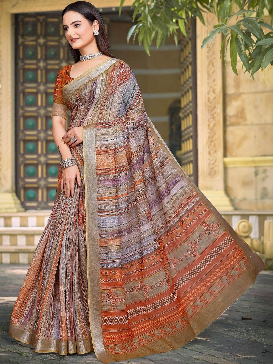 Maroosh Striped Saree thumbnail 5