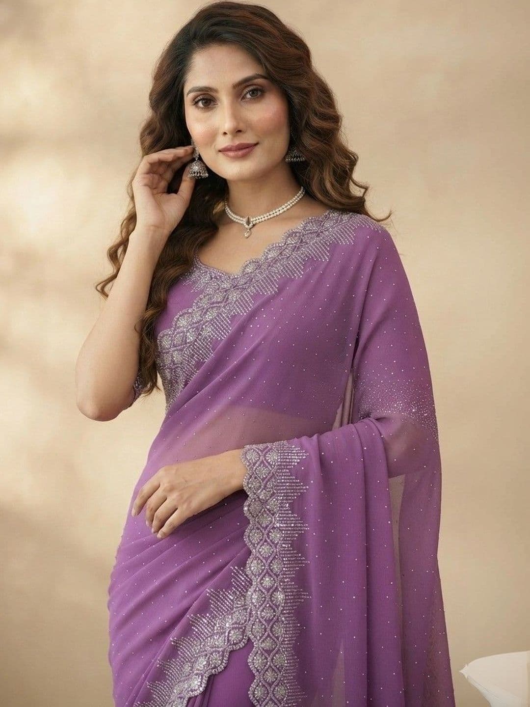 SmileyFashion Embroidered Pure Georgette Saree thumbnail 5