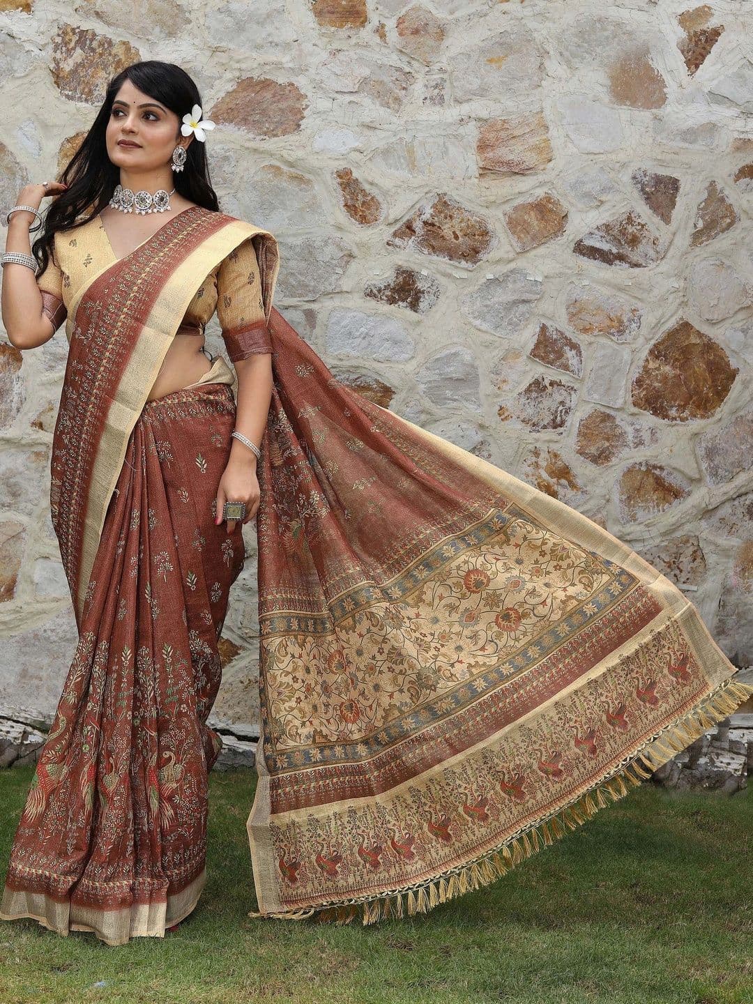 HERE&NOW Floral Silk Cotton Handloom Saree thumbnail 2