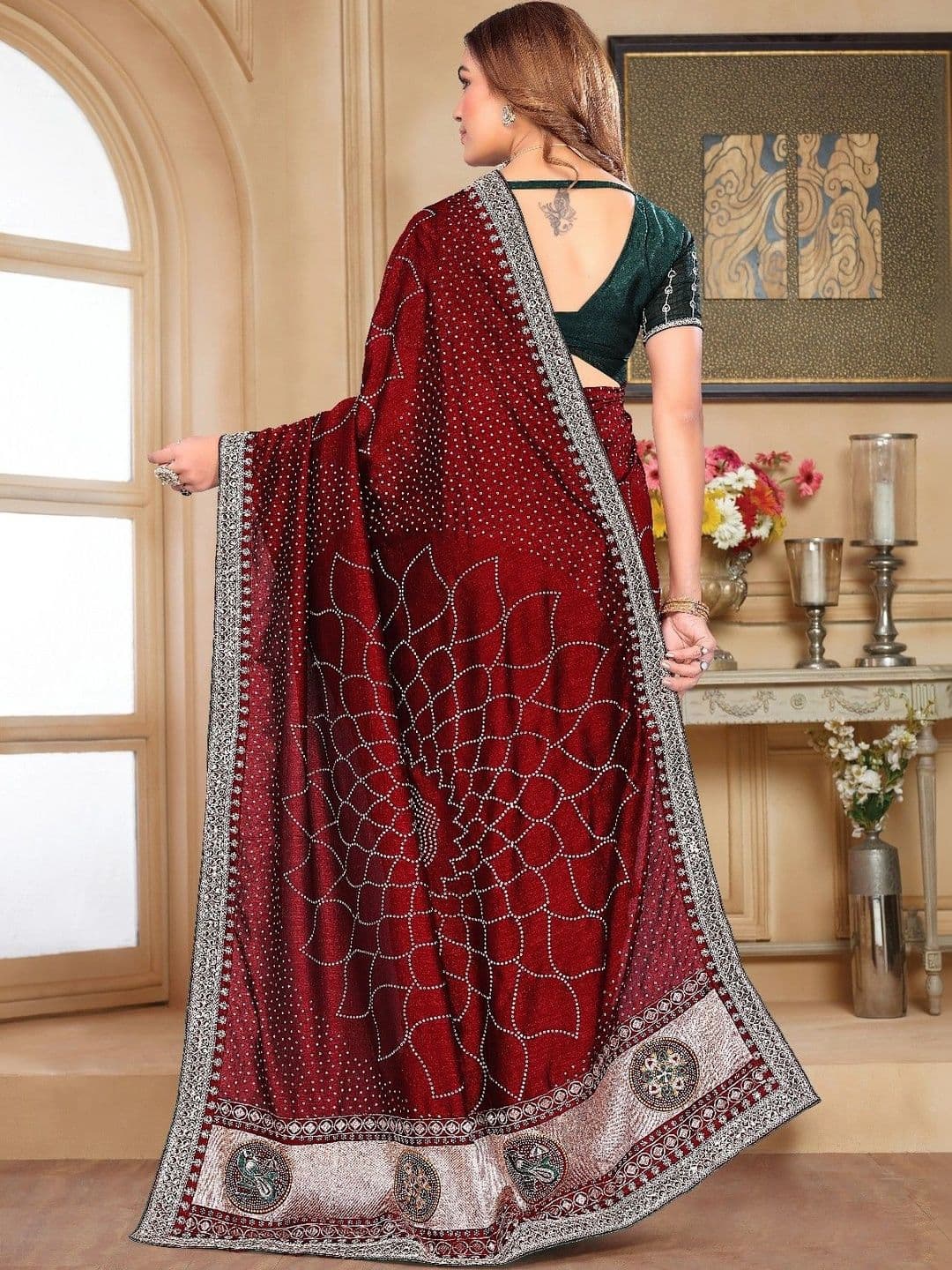 SmileyFashion Embellished Embroidered Art Silk Designer Saree thumbnail 3