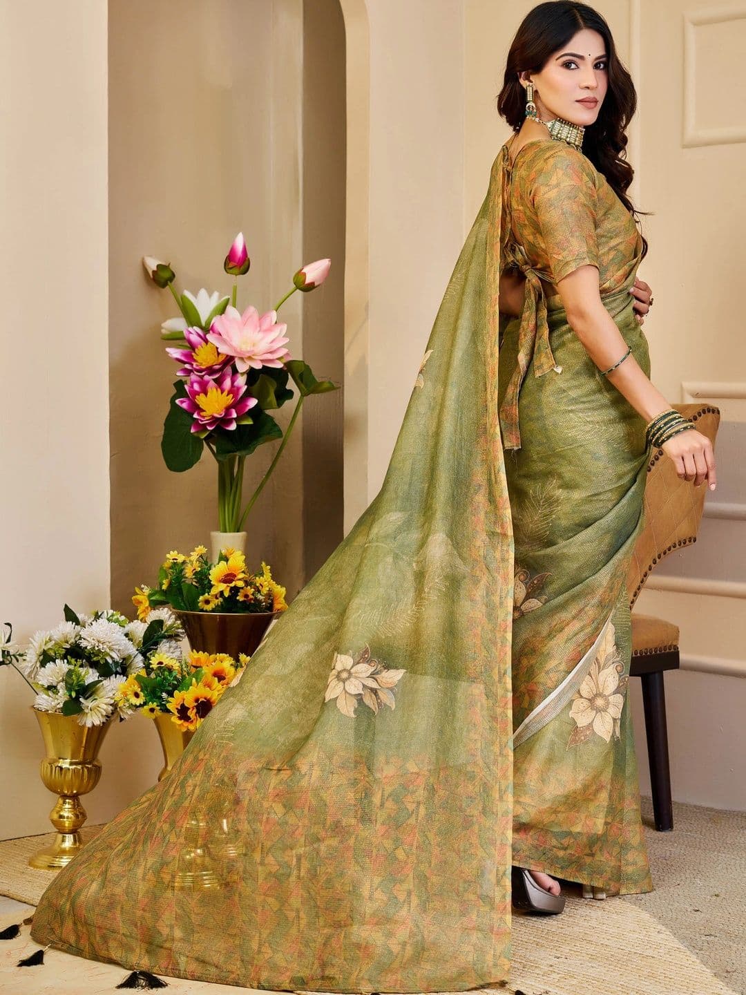 HERE&NOW Floral Silk Cotton Handloom Saree thumbnail 3