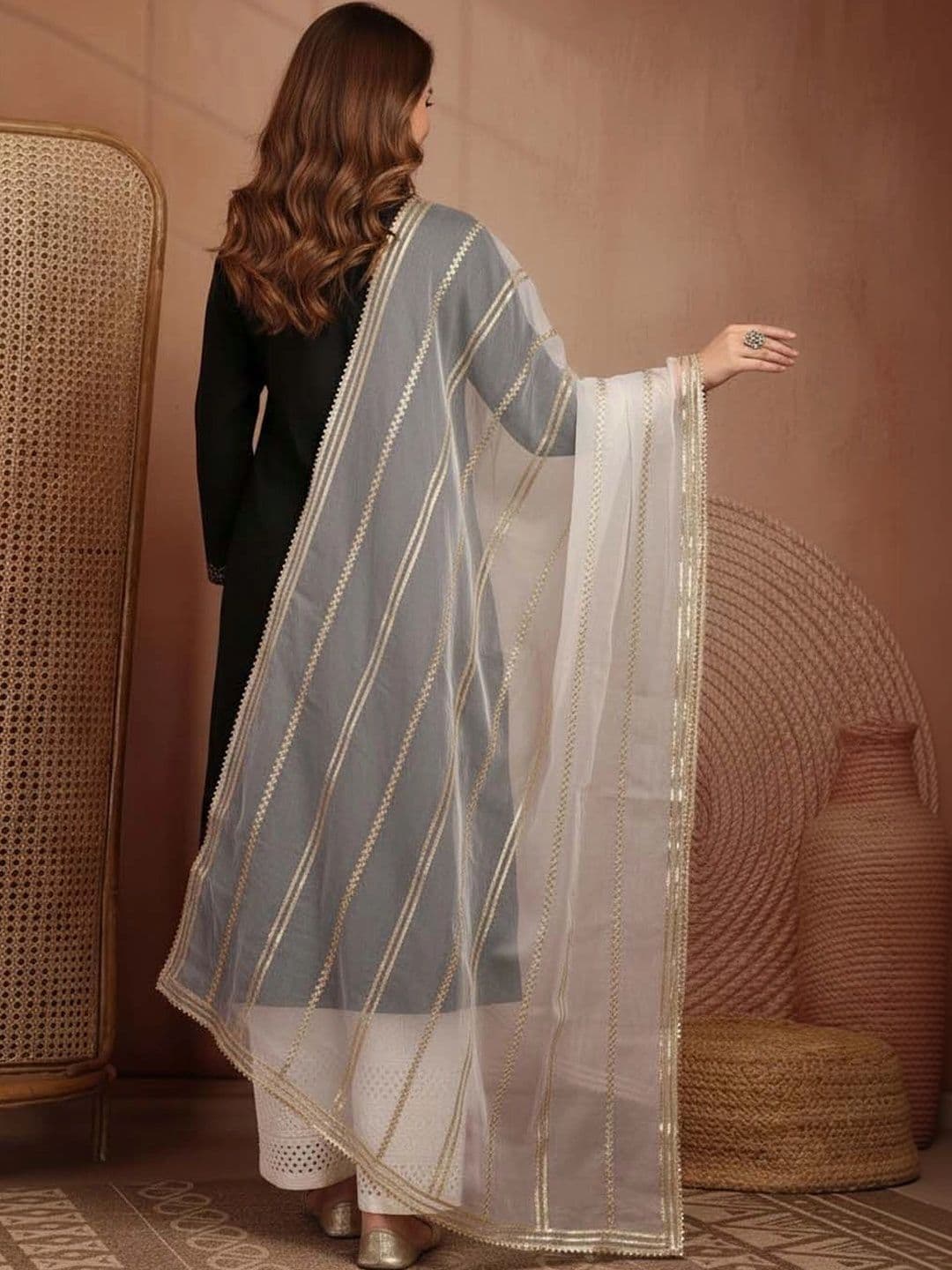 Clora Creation Striped Organza Dupatta thumbnail 2