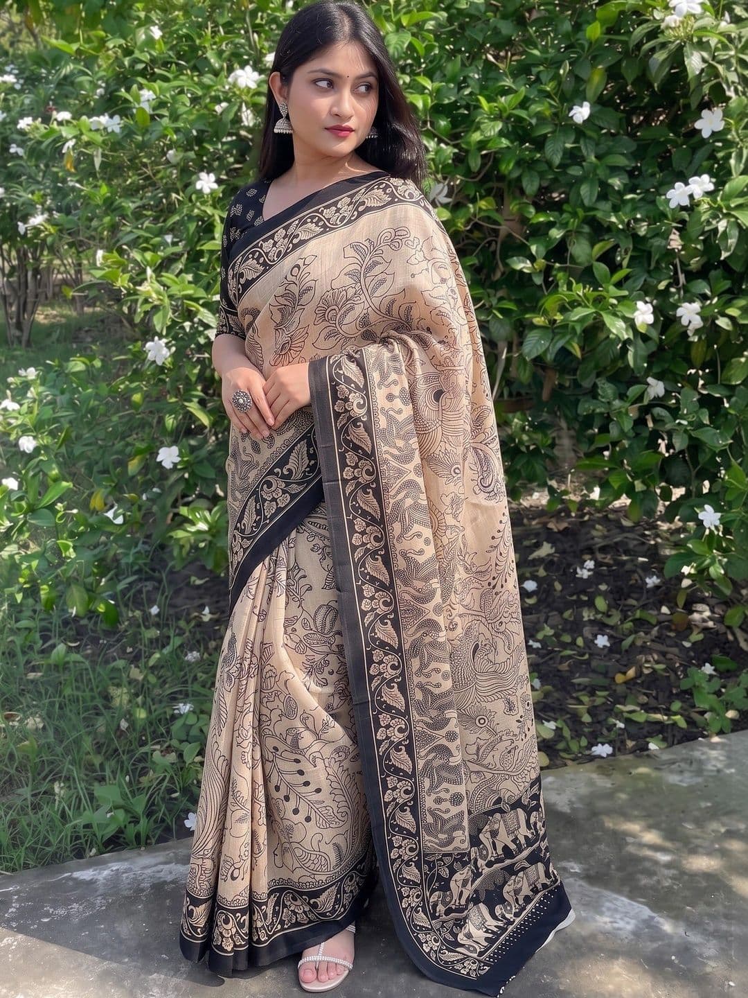 IndianRang Kalamkari Linen Blend Fusion Saree thumbnail 5