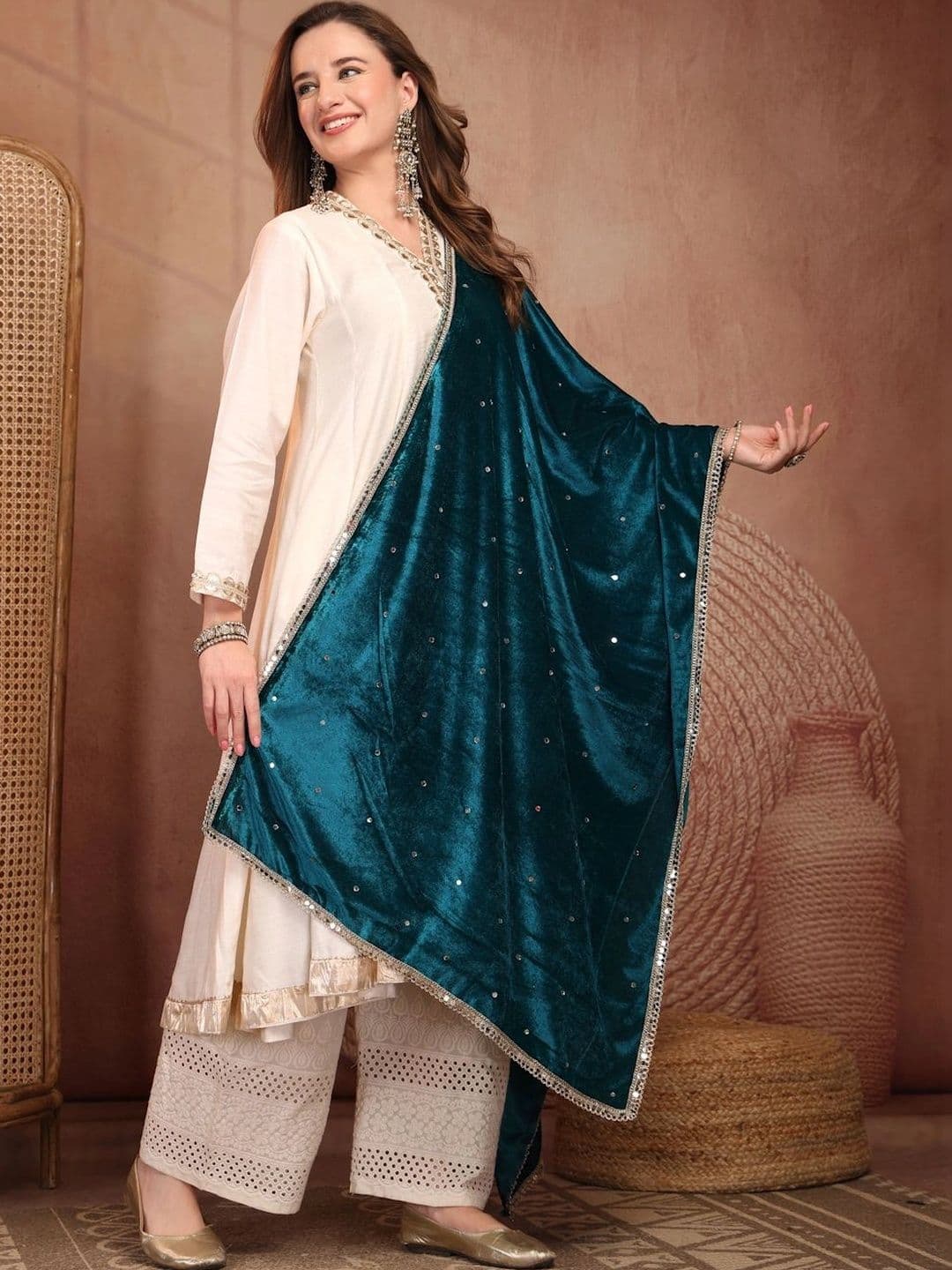 Clora Creation Velvet Dupatta with Mirror Work thumbnail 2