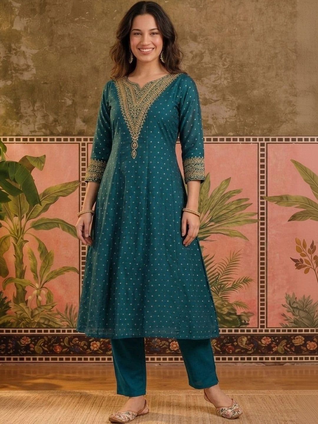 Sangria Women Ethnic Motifs Printed Regular Thread Work Pure Silk Kurta with Trousers & With Dupatta thumbnail 6