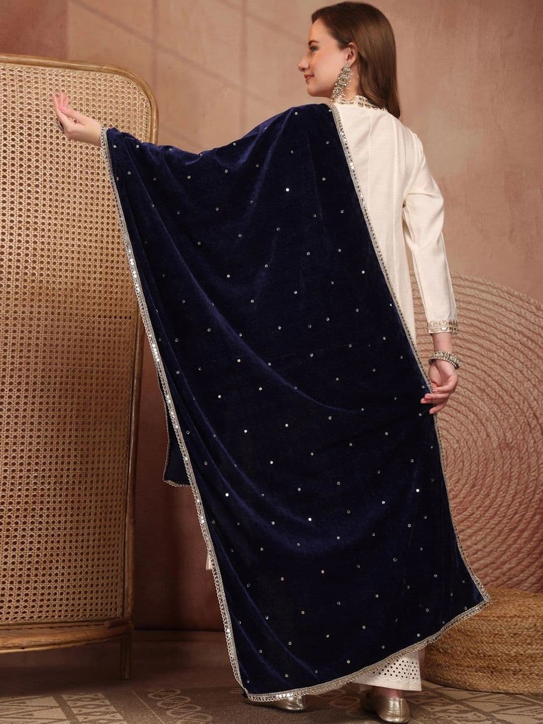 Clora Creation Velvet Dupatta with Mirror Work thumbnail 4