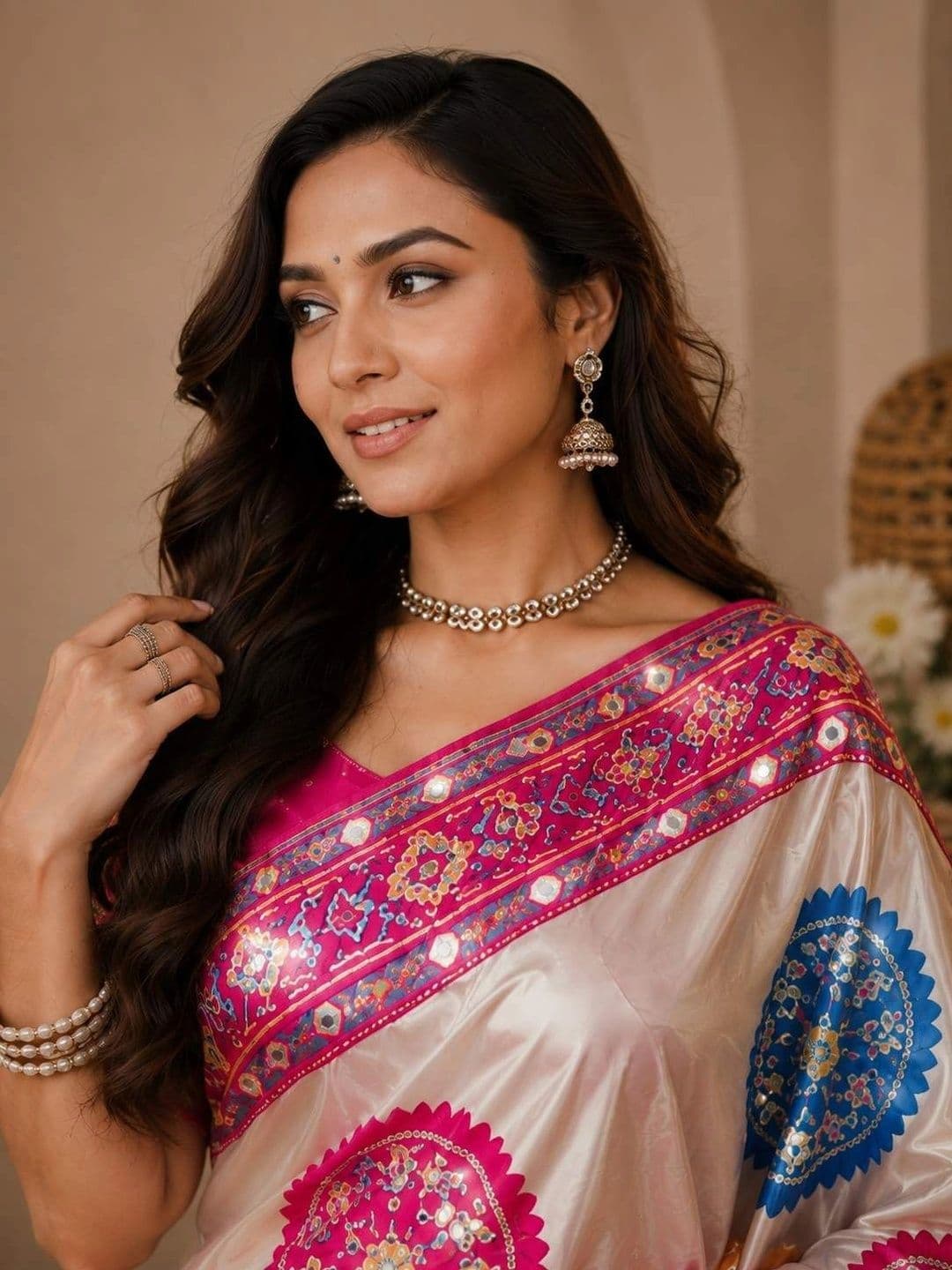 DJV Fashion Woven Design Mirror Work Silk Blend Bagh Saree thumbnail 6