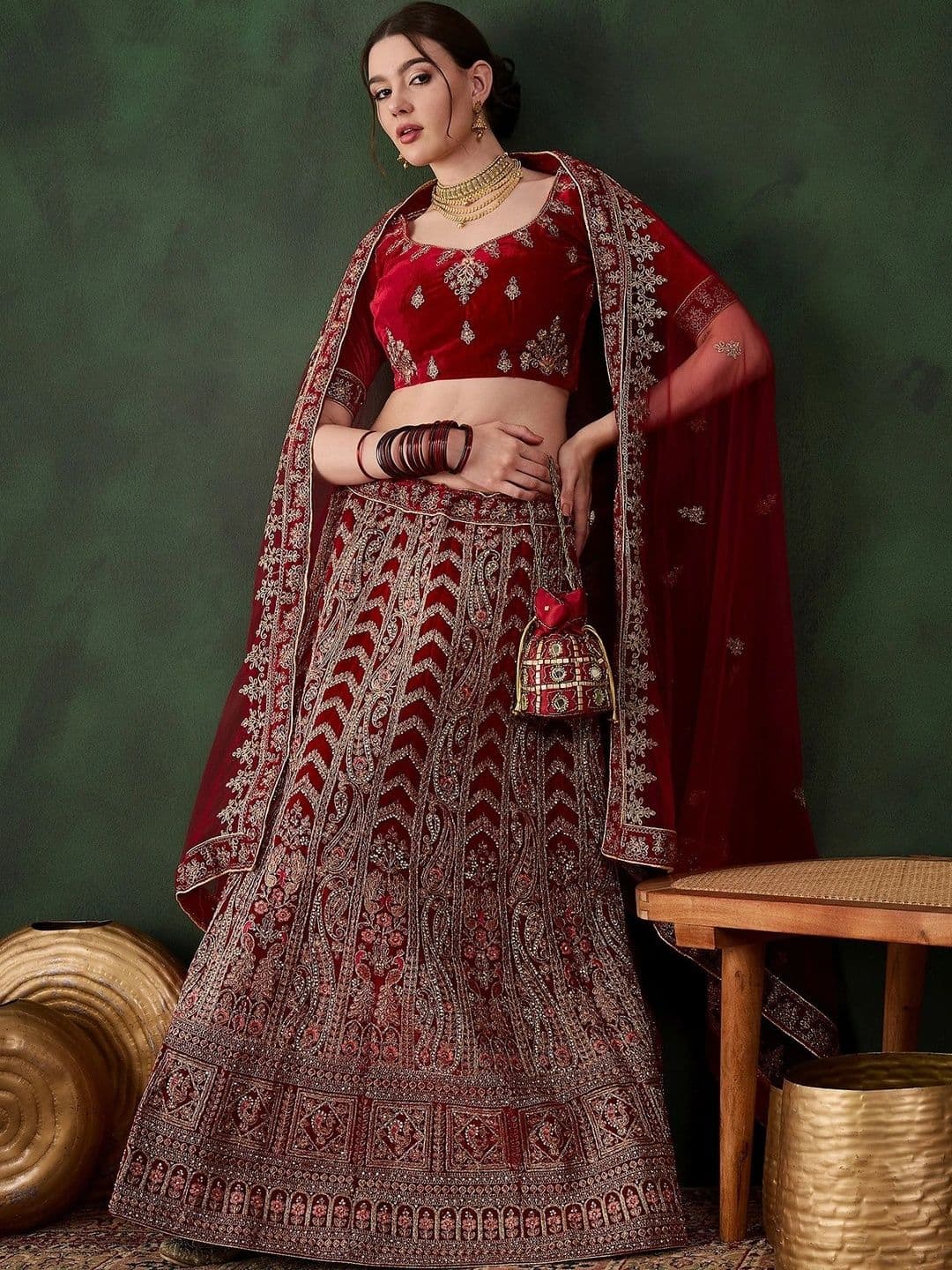 Mitera Embroidered Semi-Stitched Lehenga & Unstitched Blouse With Dupatta thumbnail 4