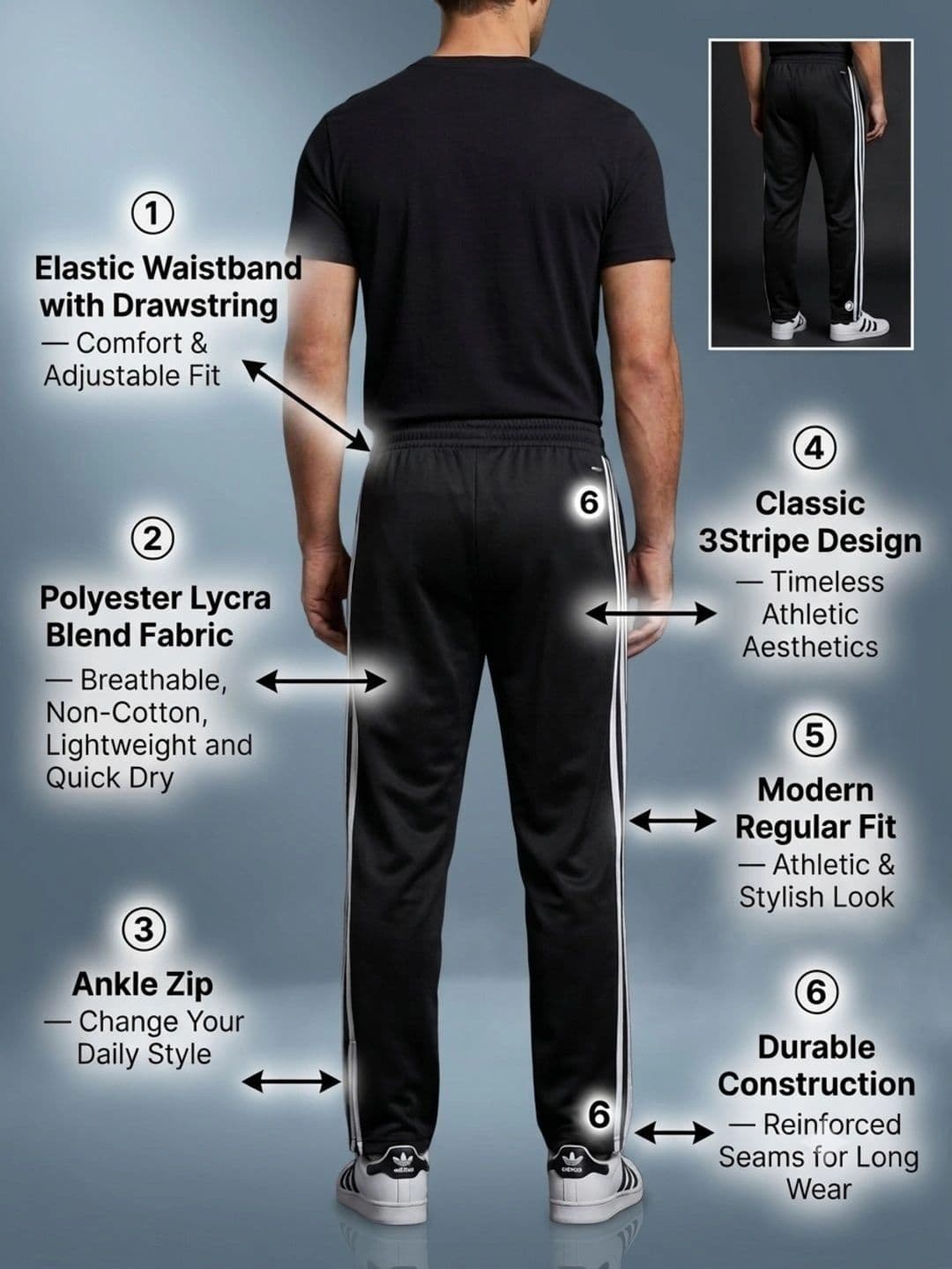 Bite and Style Men Straight Fit Striped Training Track Pants thumbnail 6