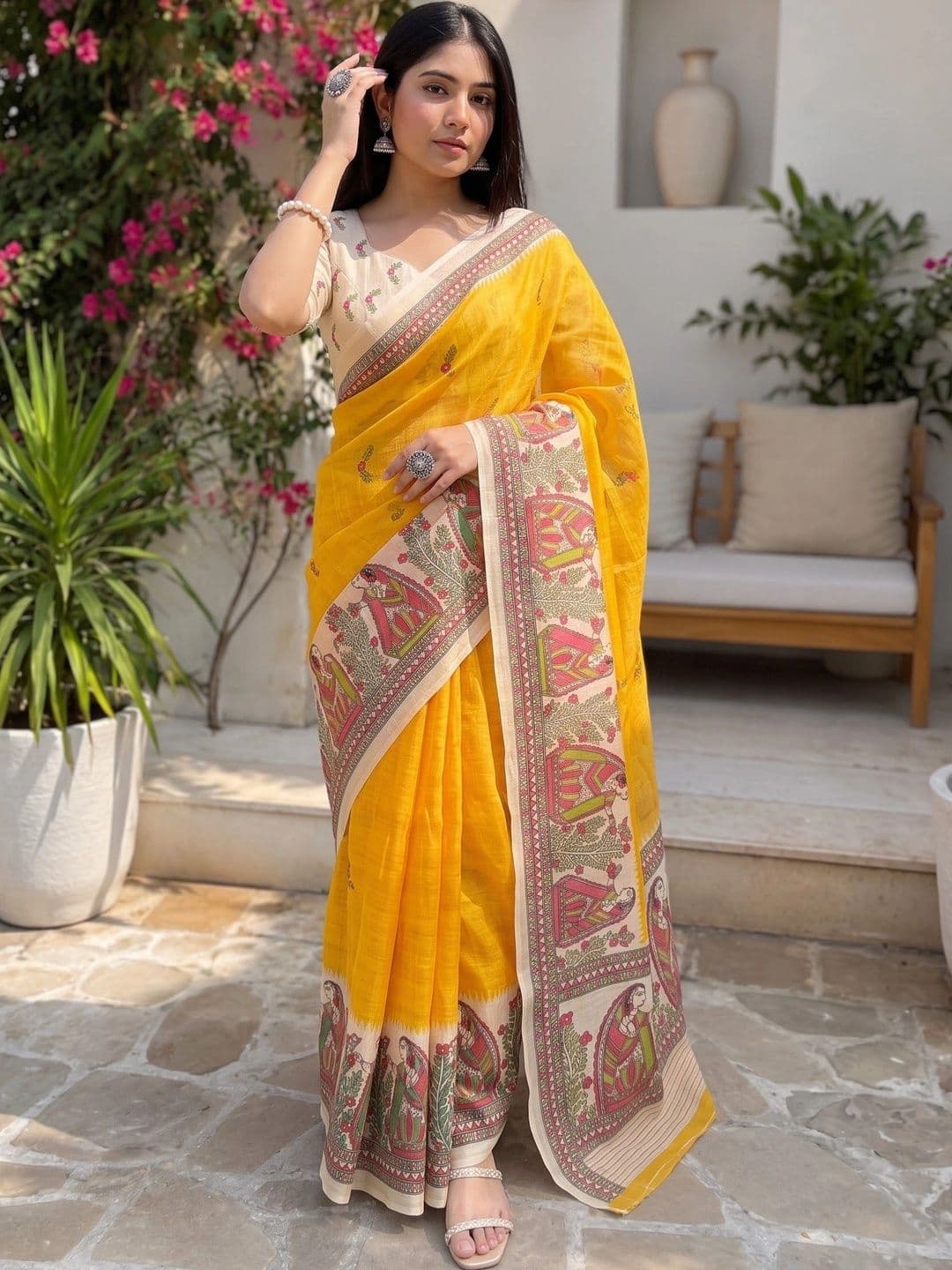 IndianRang Linen Blend Designer Saree - view 1